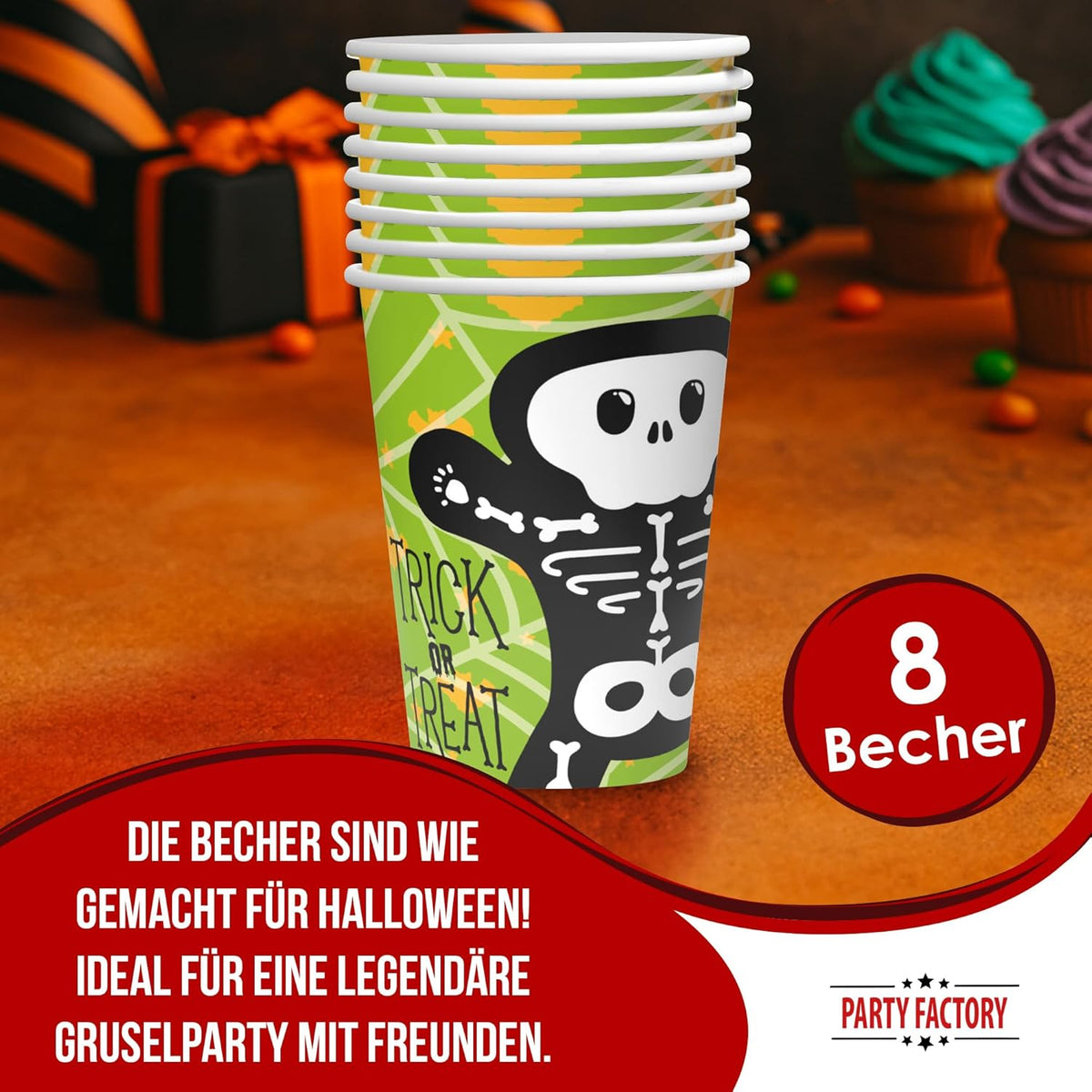 Becher Halloween Skelett Motiv 2 8er-Pack 250  ml 2