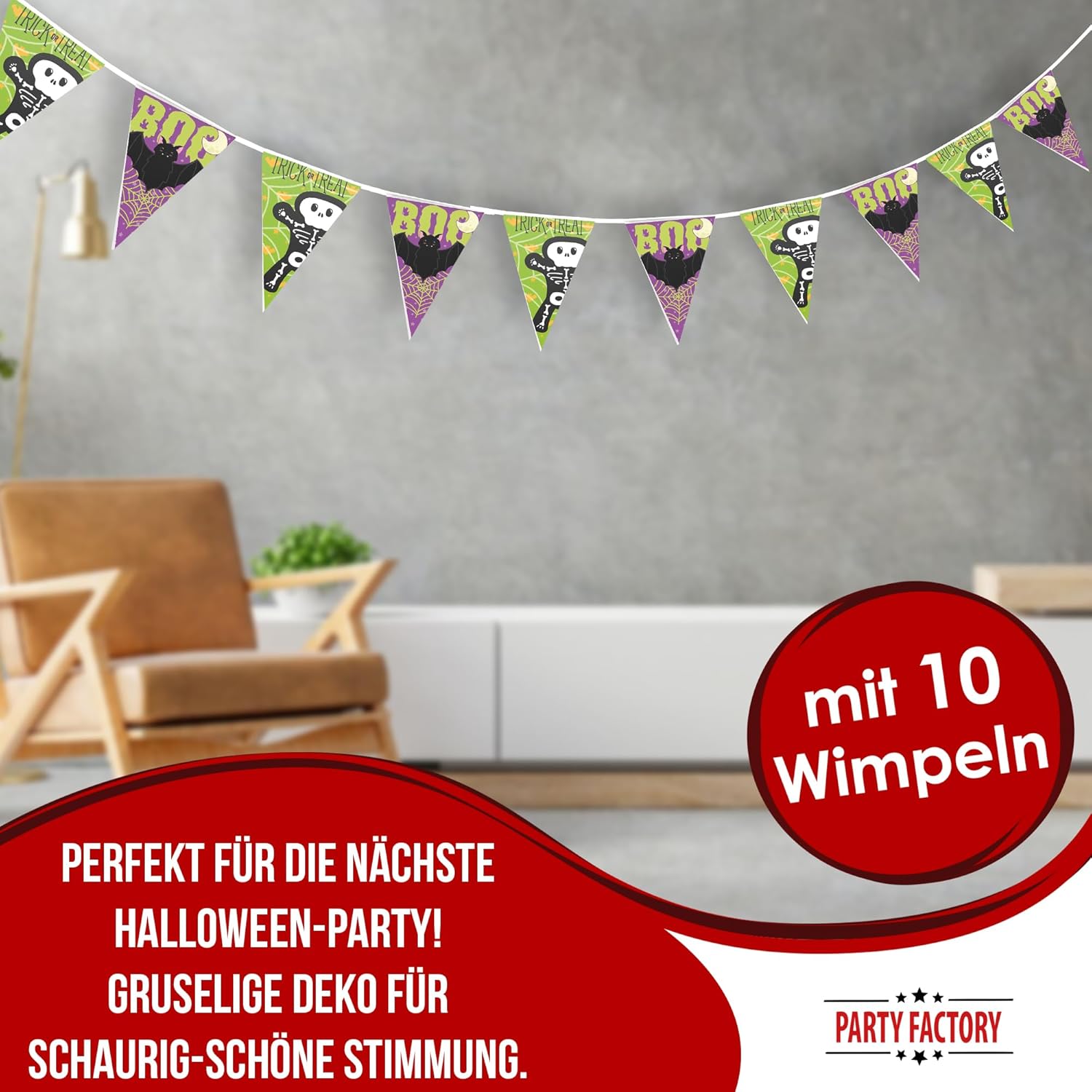 Halloween pennant banner skeleton 4-5 m – spooky decoration for every Halloween party 2