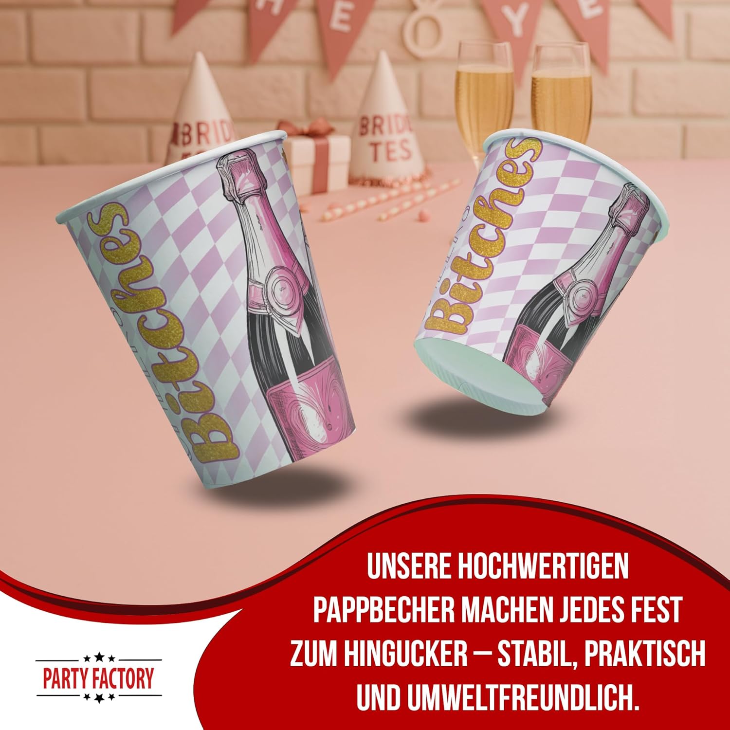 Bachelorette Becher Bling Bling 8er-Pack 250 ml stylische Deko für JGA 3