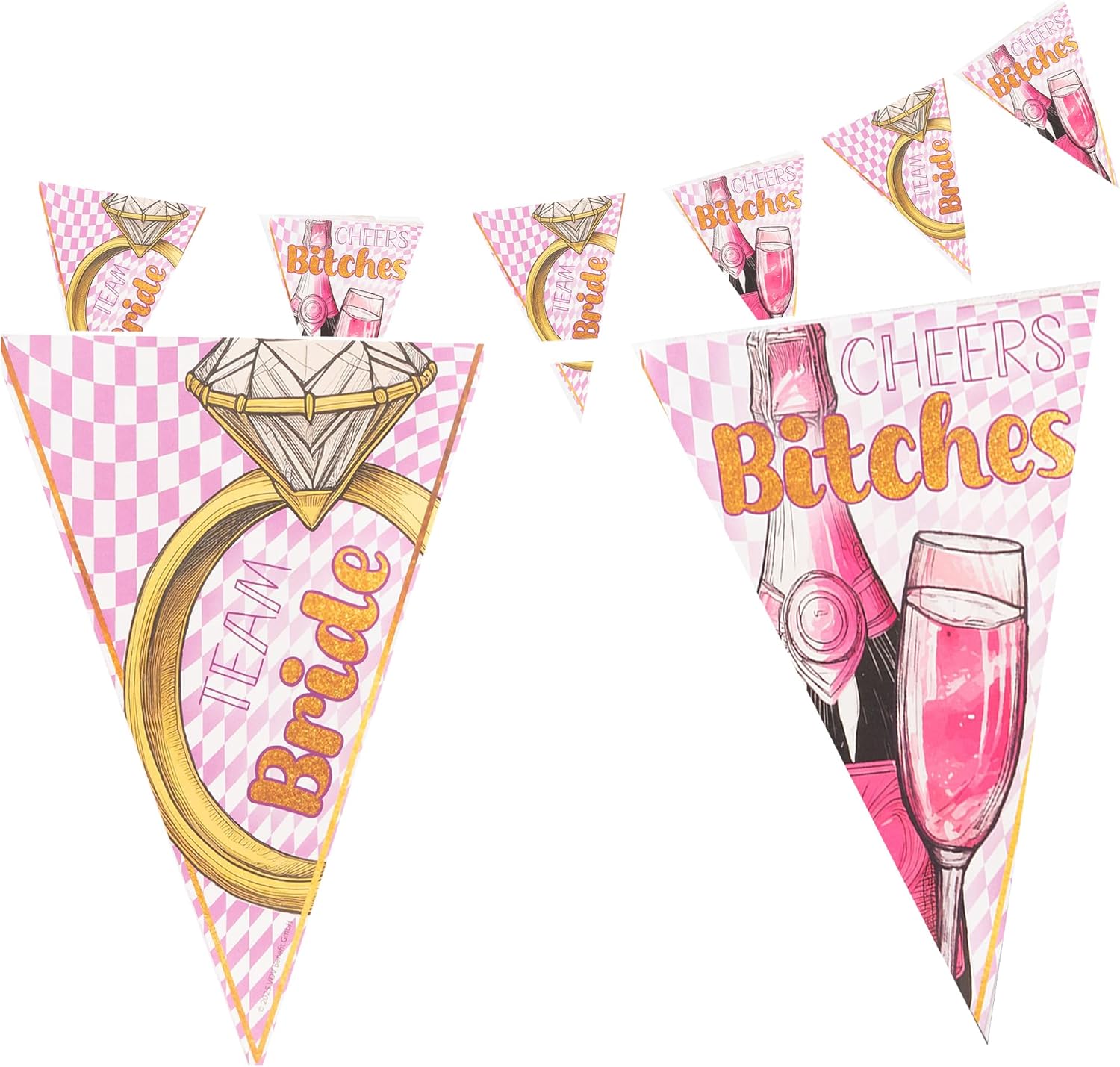 Bachelorette pennant banner 4-5 m – Bling bling decoration for the bachelorette party