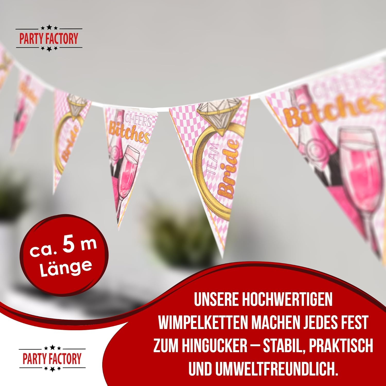 Bachelorette pennant banner 4-5 m – Bling bling decoration for the bachelorette party 3