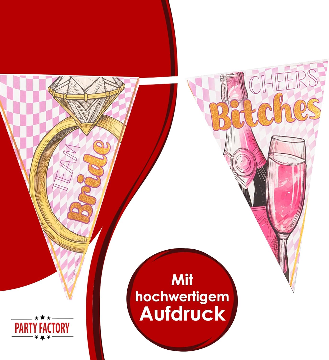 Bachelorette pennant banner 4-5 m – Bling bling decoration for the bachelorette party 4