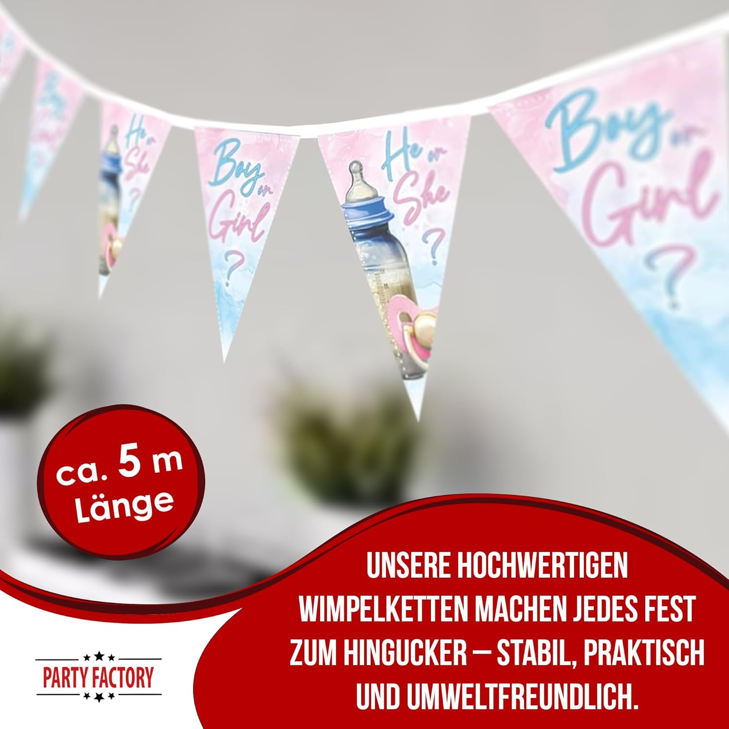 Gender Reveal Bunting Pink 4-5 m – Cute Decoration for Baby Shower &amp; Reveal 3