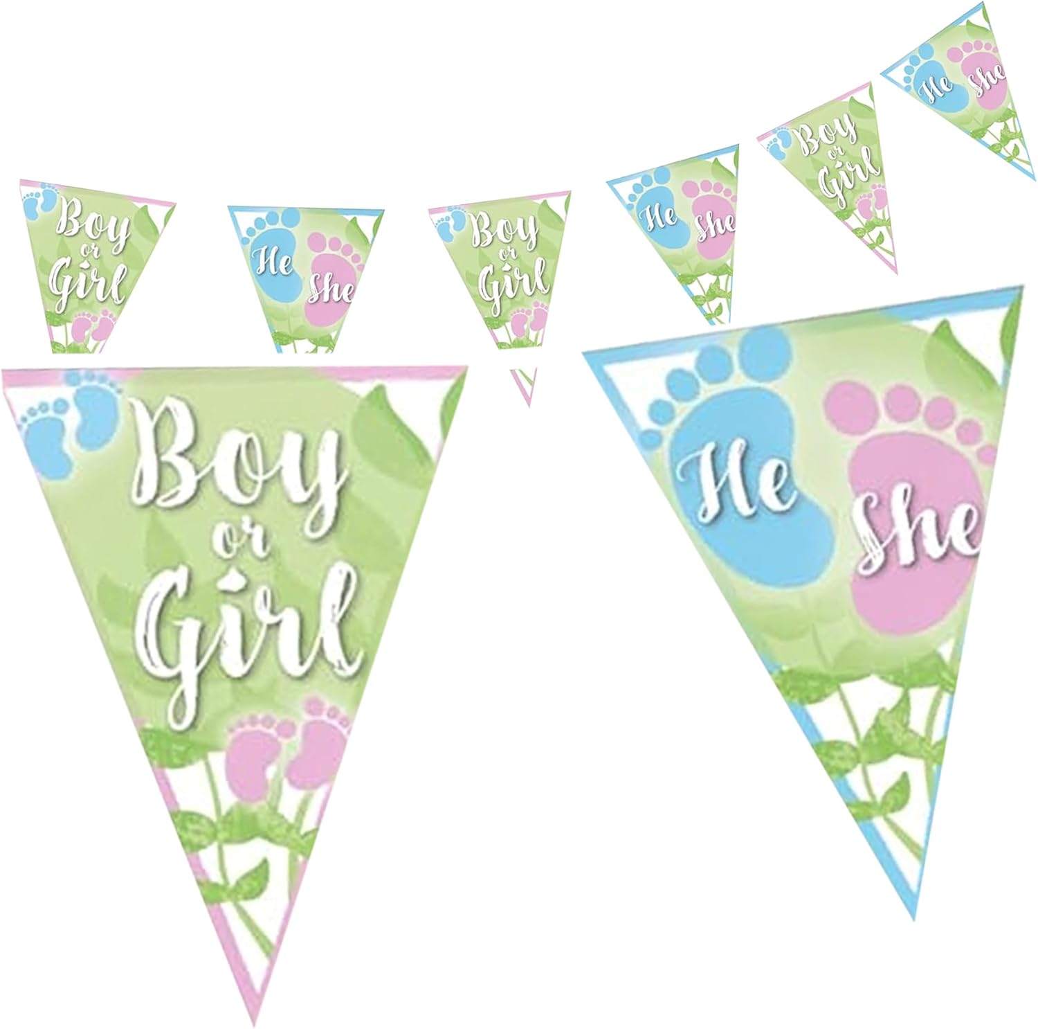 Gender Reveal Bunting Green 4-5 m – Neutral Decoration for Baby Shower &amp; Reveal