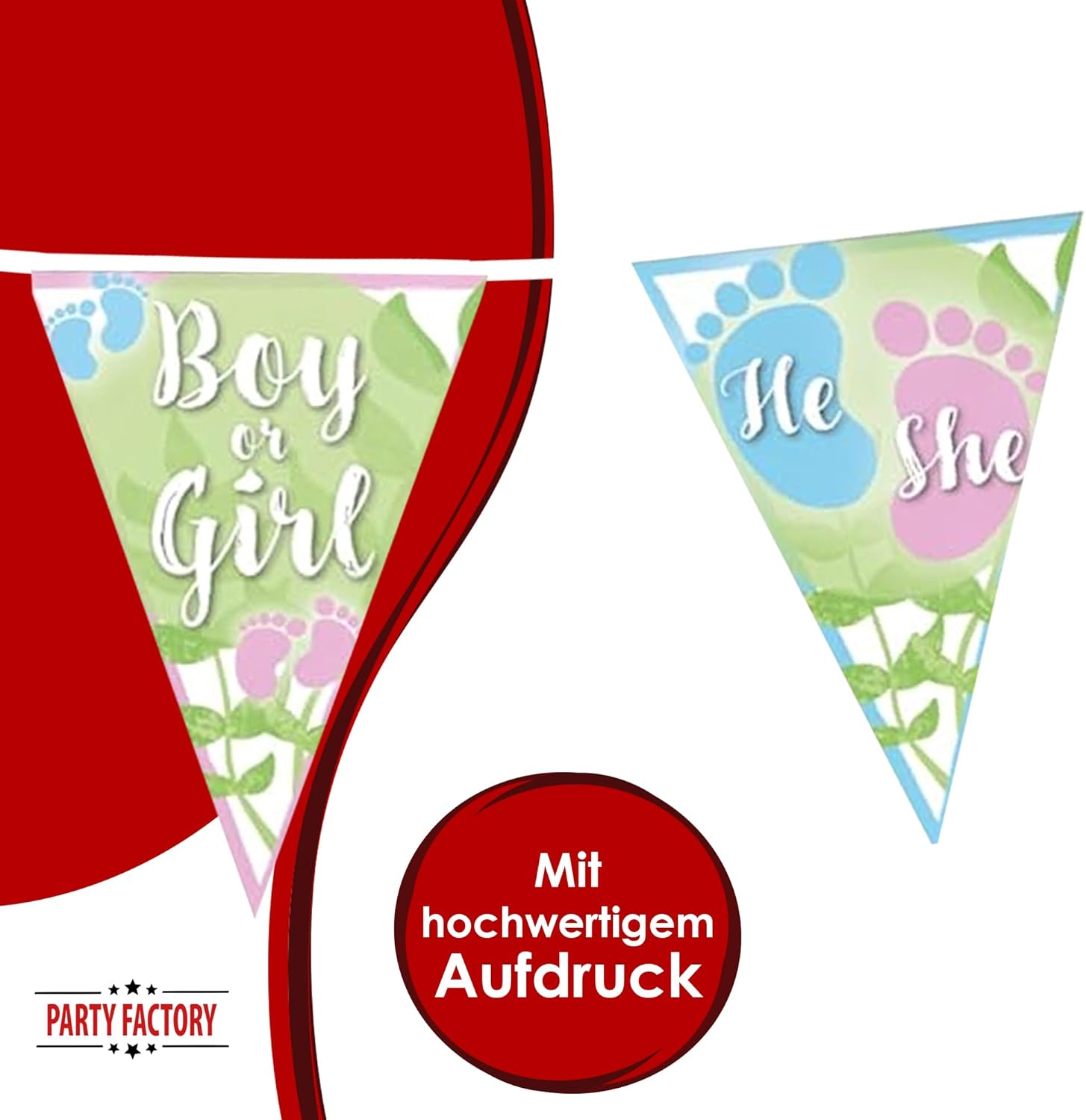 Gender Reveal Bunting Green 4-5 m – Neutral Decoration for Baby Shower &amp; Reveal 4