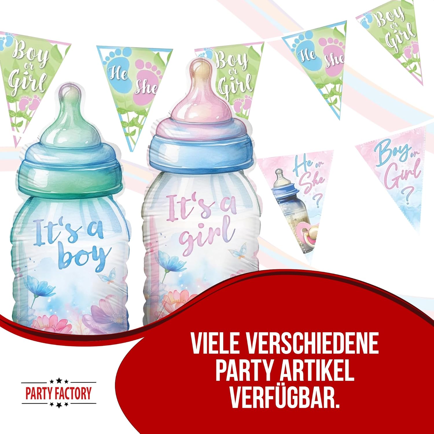 Gender Reveal Bunting Green 4-5 m – Neutral Decoration for Baby Shower &amp; Reveal 5