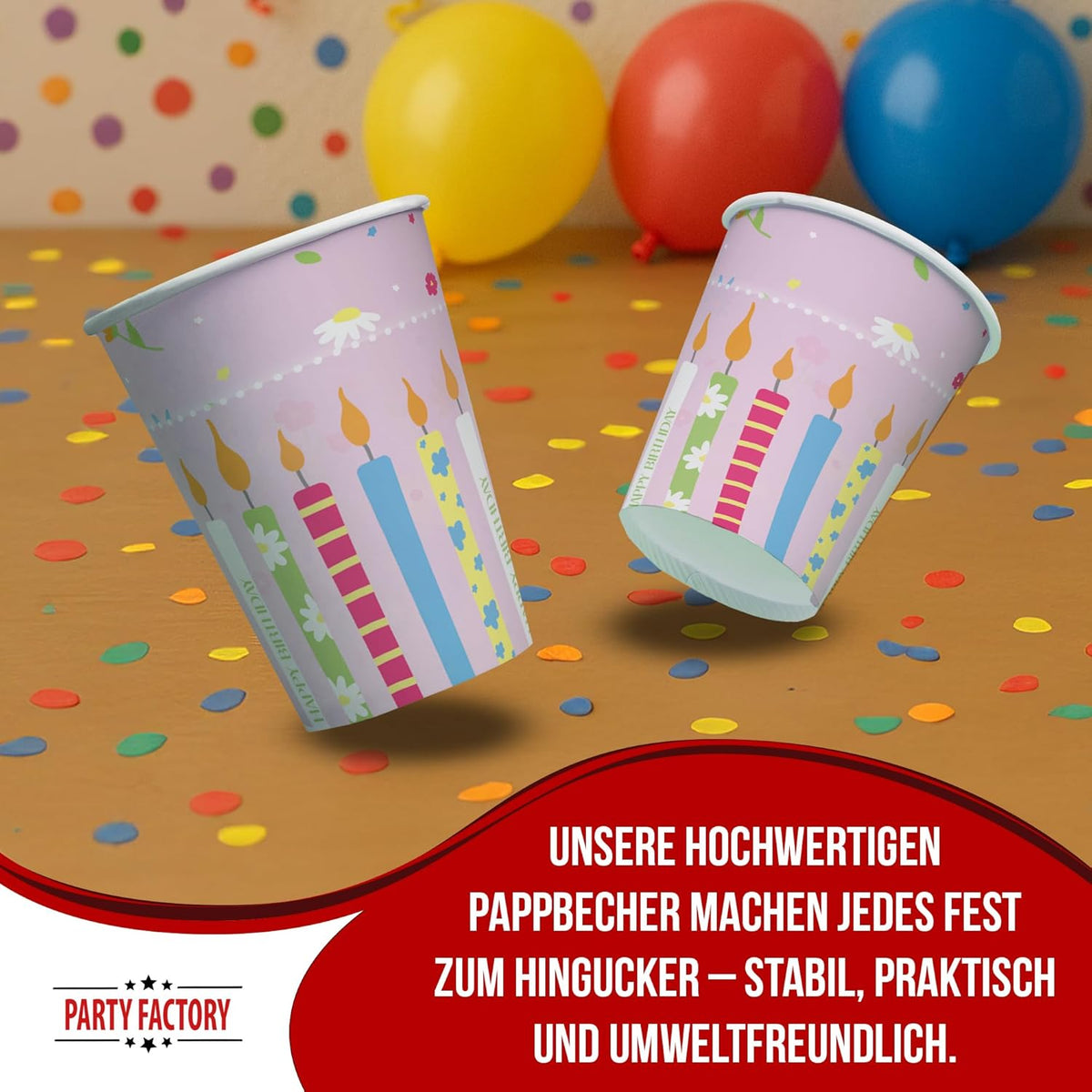 Becher Happy Birthday Becher rosa 8er-Pack 250  ml 10