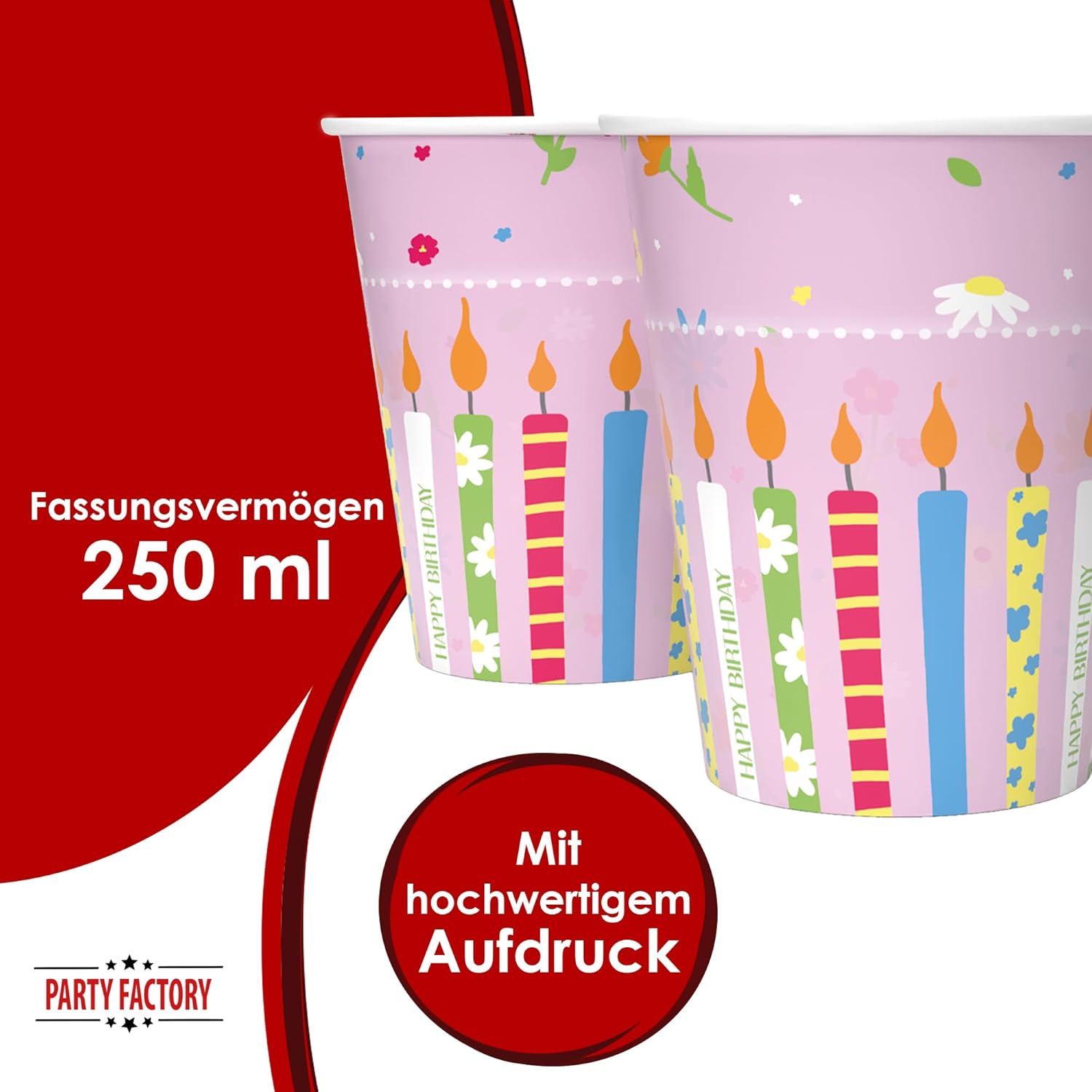 Becher Happy Birthday Becher rosa 8er-Pack 250  ml 11