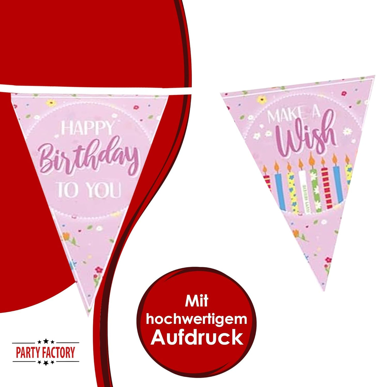 Happy Birthday Wimpelkette 4-5 m rosa 11