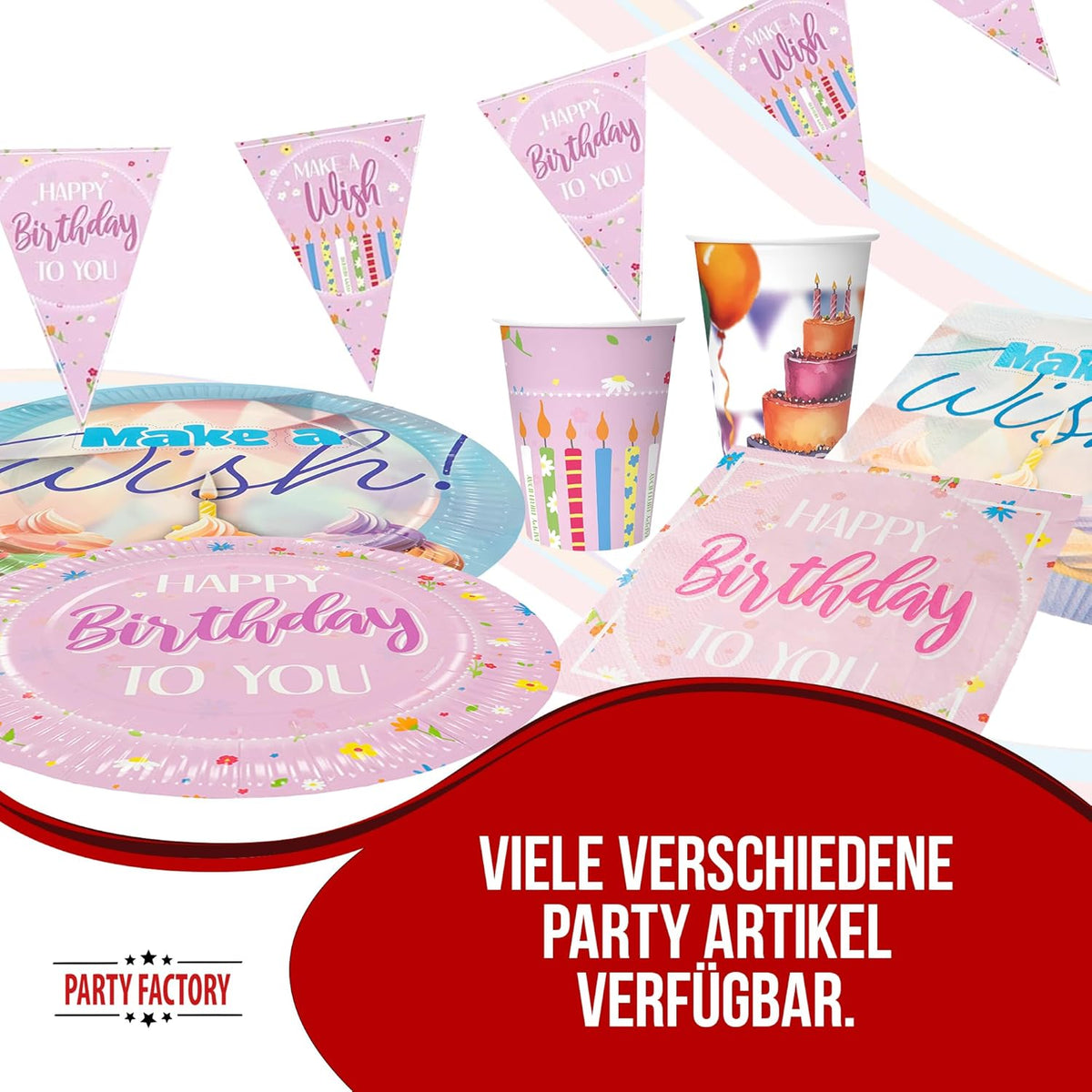 Happy Birthday Wimpelkette 4-5 m rosa 12