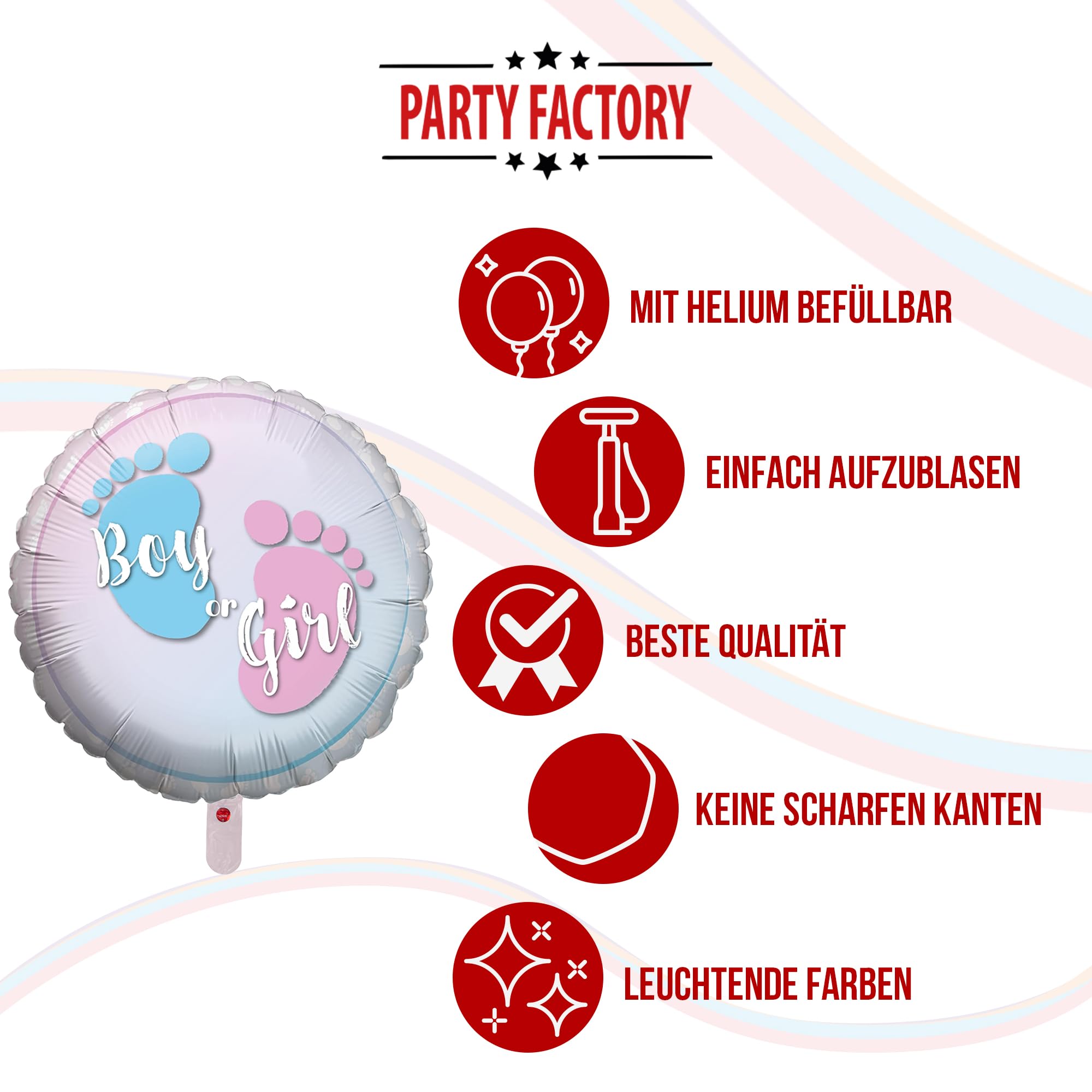 Folienballon Gender Reveal Boy or Girl rund 45cm 5