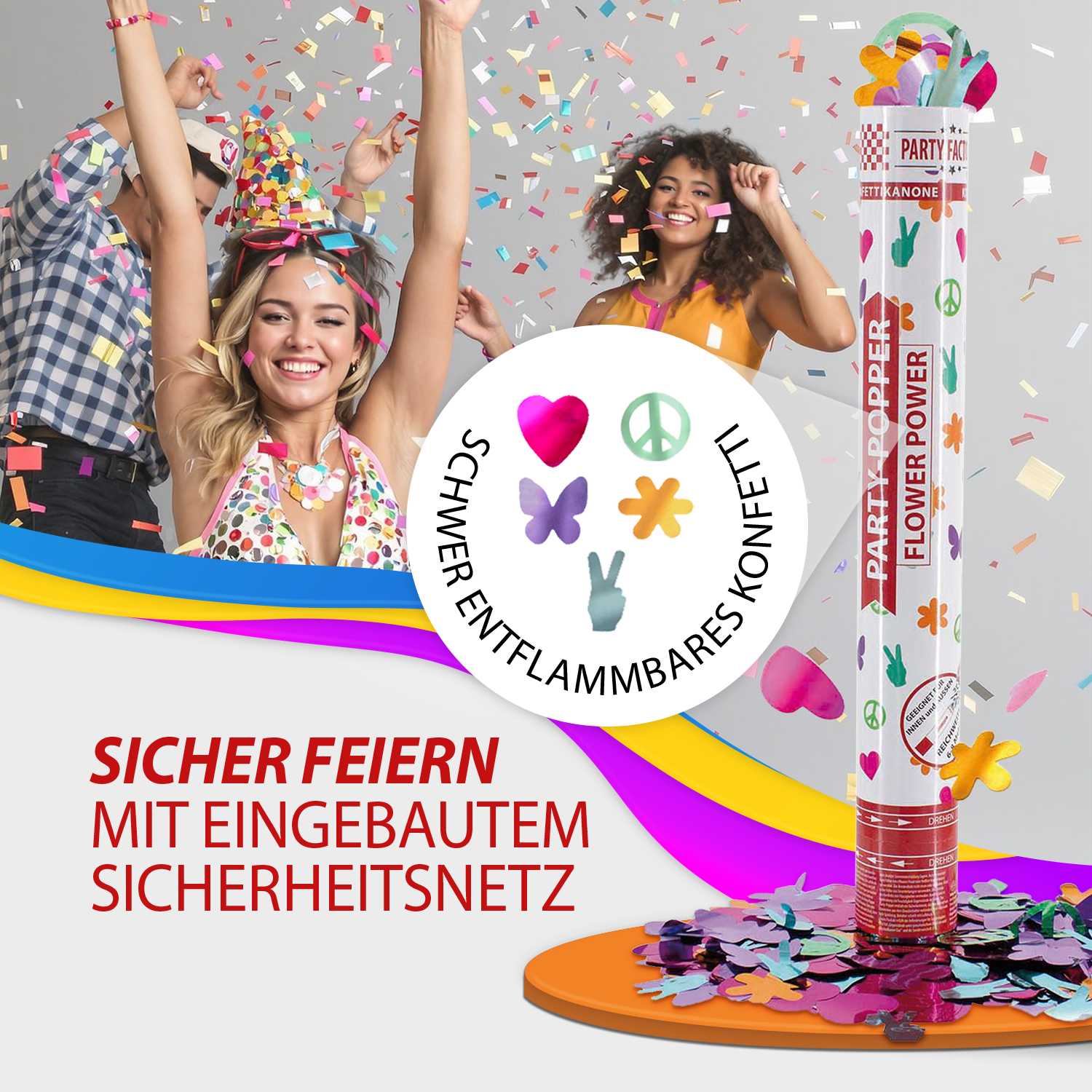 Party Popper 40 cm Flower Power – Colorful Confetti Shooter for Hippie Parties &amp; Celebrations 6