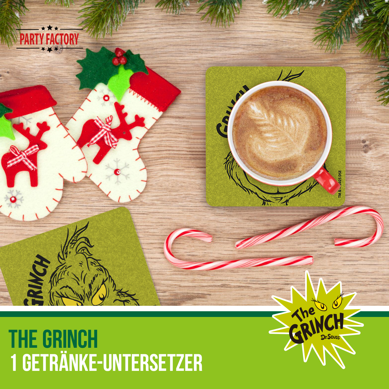 The Grinch Drink Coasters Set of 4 Green - Christmas Table Decoration 9