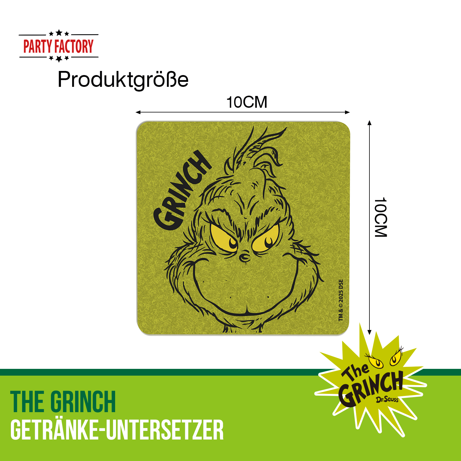 The Grinch Drink Coasters Set of 4 Green - Christmas Table Decoration 10