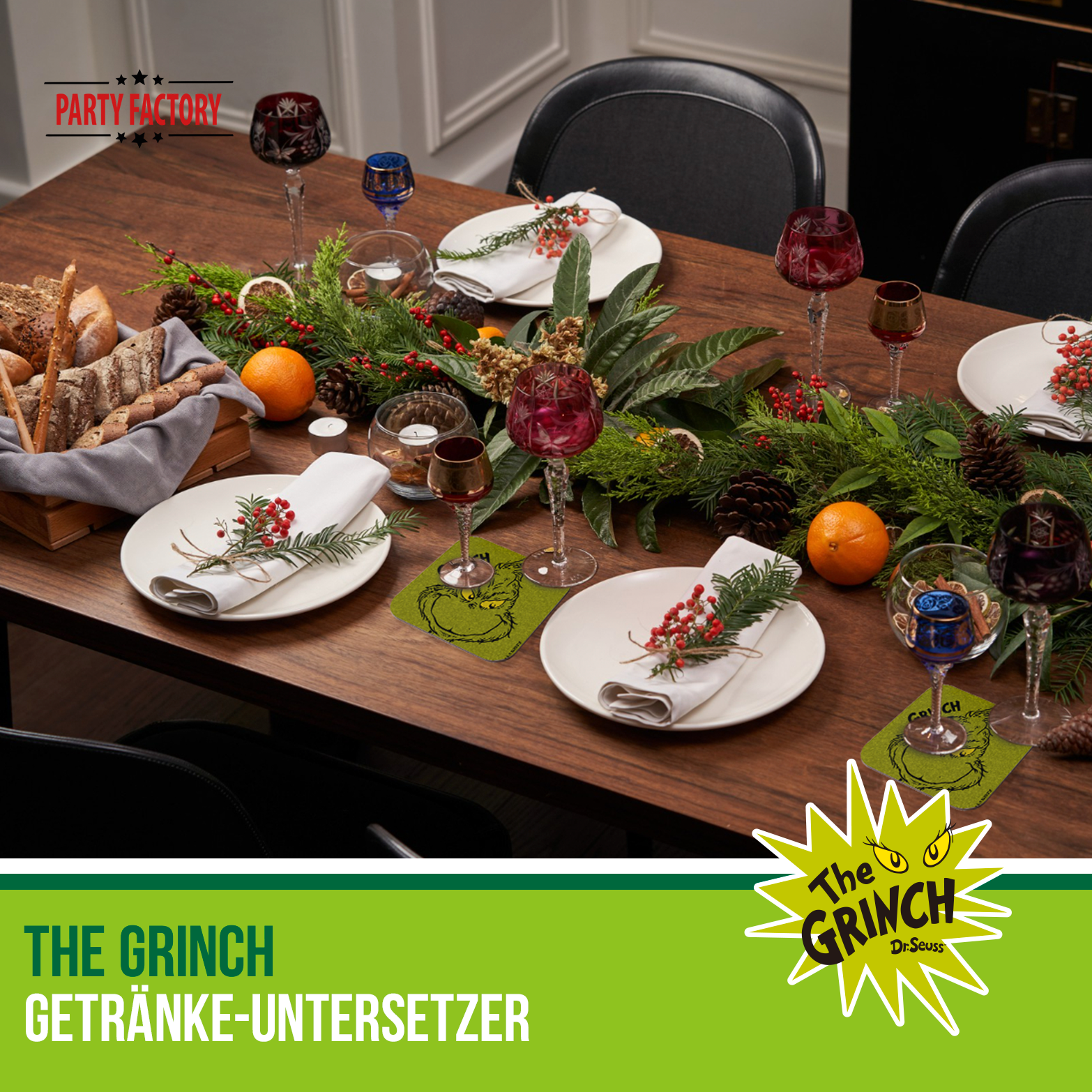 The Grinch Drink Coasters Set of 4 Green - Christmas Table Decoration 11