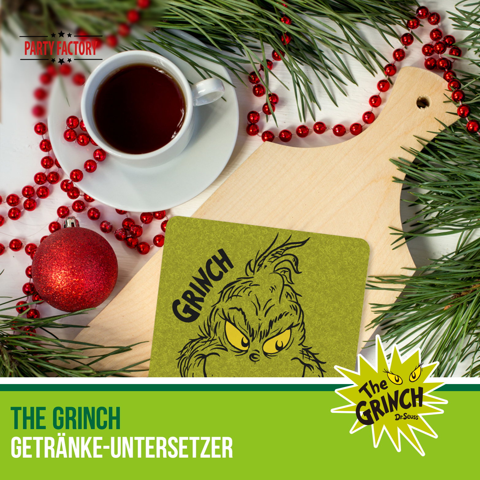The Grinch Drink Coasters Set of 4 Green - Christmas Table Decoration 13