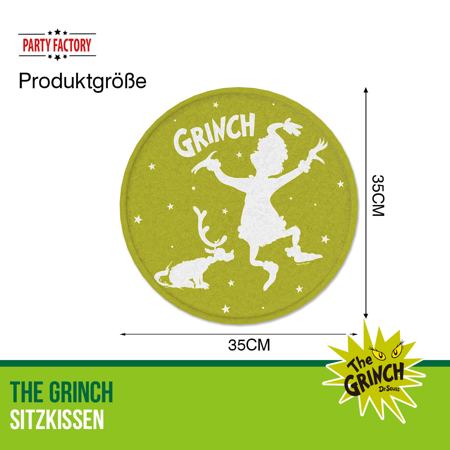 The Grinch Seat Cushion Green - Round Christmas Decoration with Grinch Motif 10
