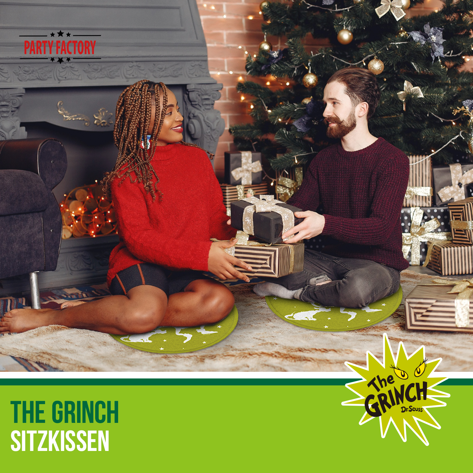 The Grinch Seat Cushion Green - Round Christmas Decoration with Grinch Motif 13