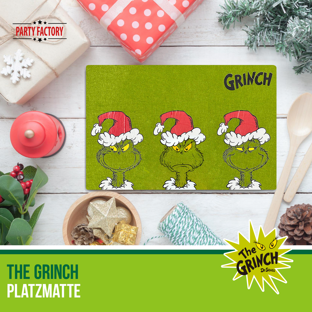The Grinch Platzmatte Filz 45x30 cm grün – Weihnachtsdeko für Esstisch 12