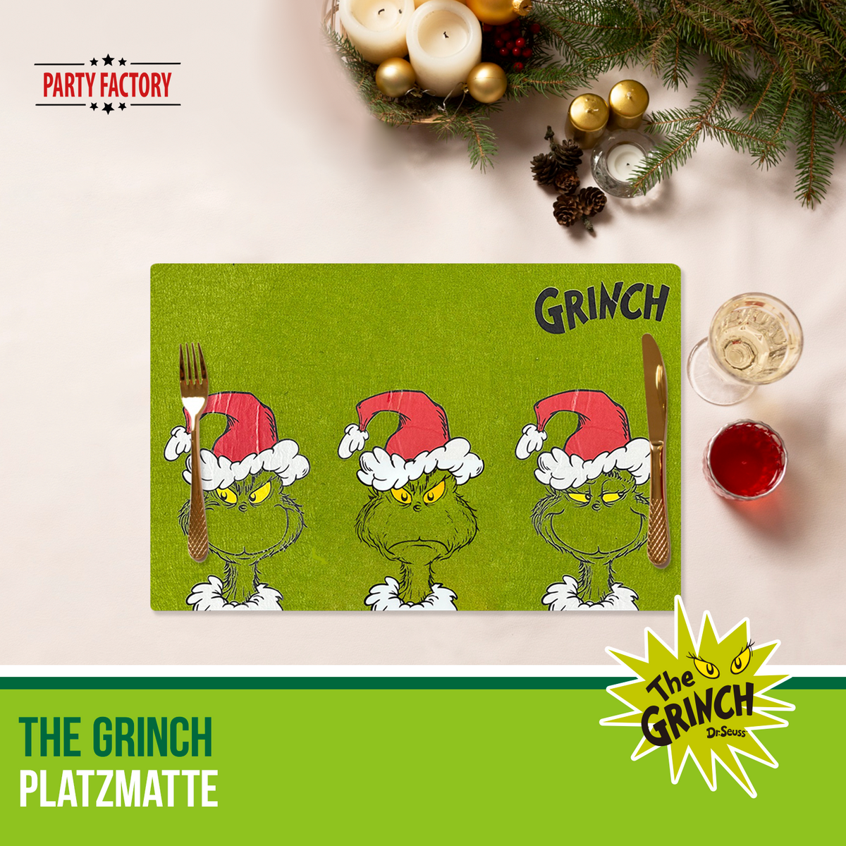 The Grinch Platzmatte Filz 45x30 cm grün – Weihnachtsdeko für Esstisch 13