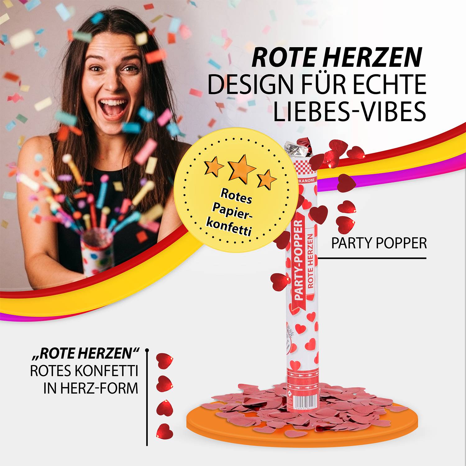 Party Popper 40cm Red Hearts 3