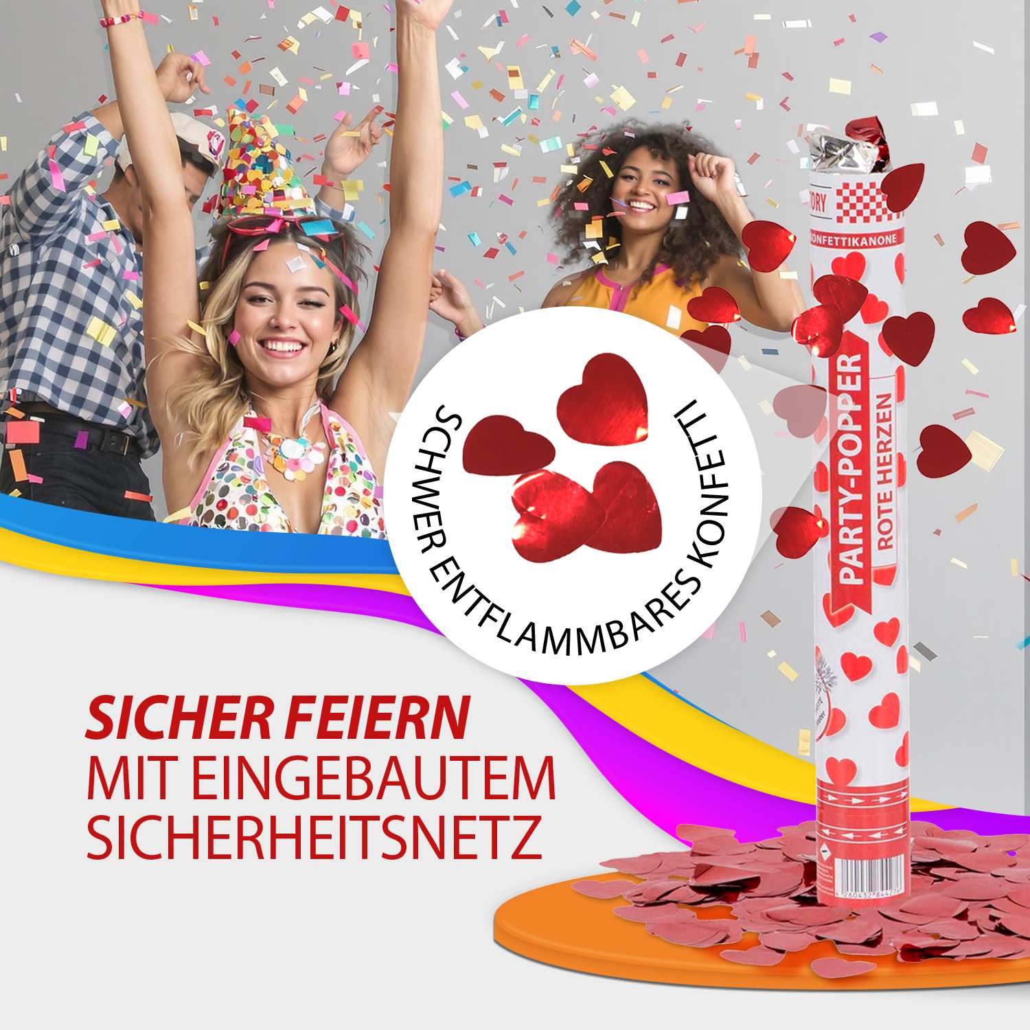Party Popper 40cm Red Hearts 6