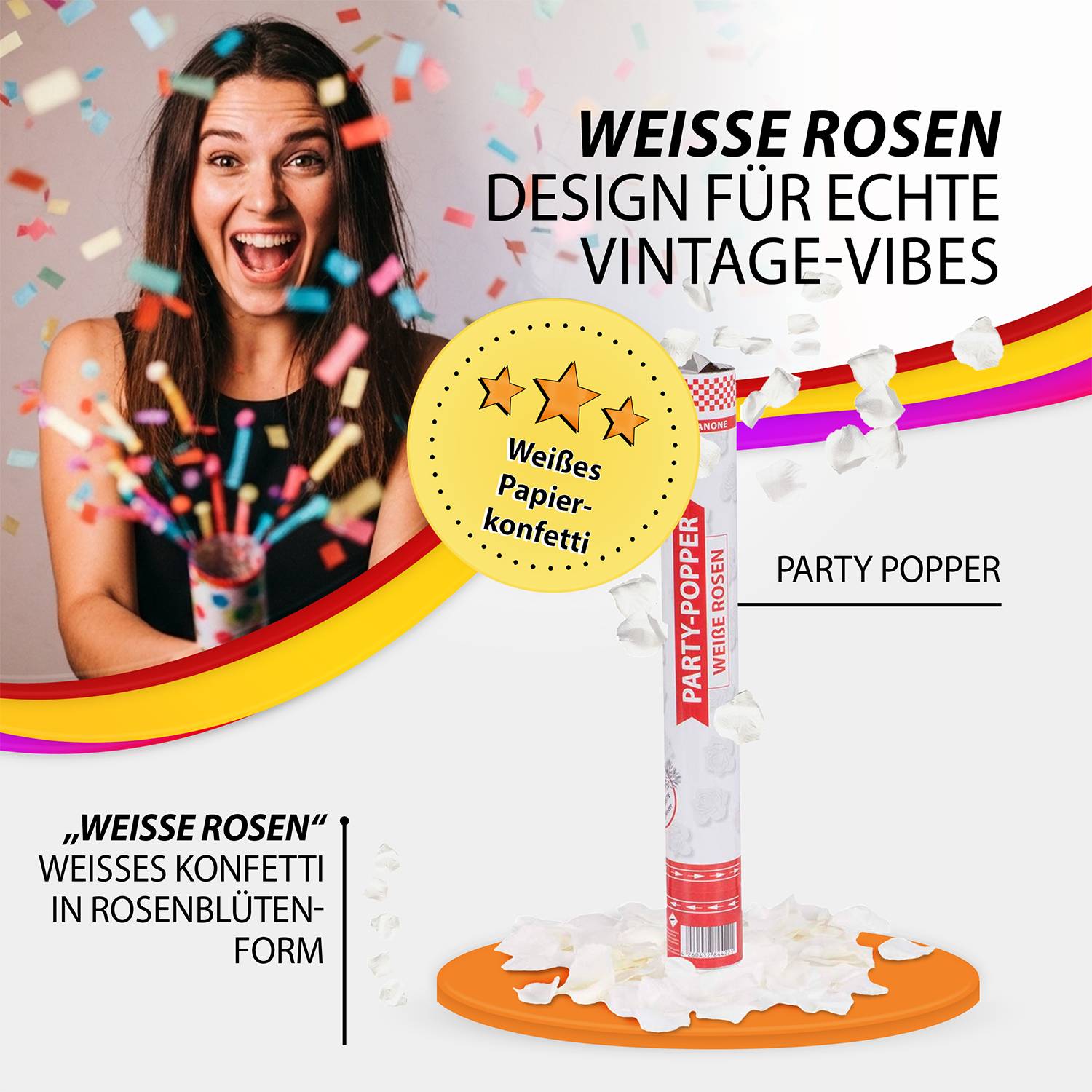 Party Popper 40cm White Roses 3