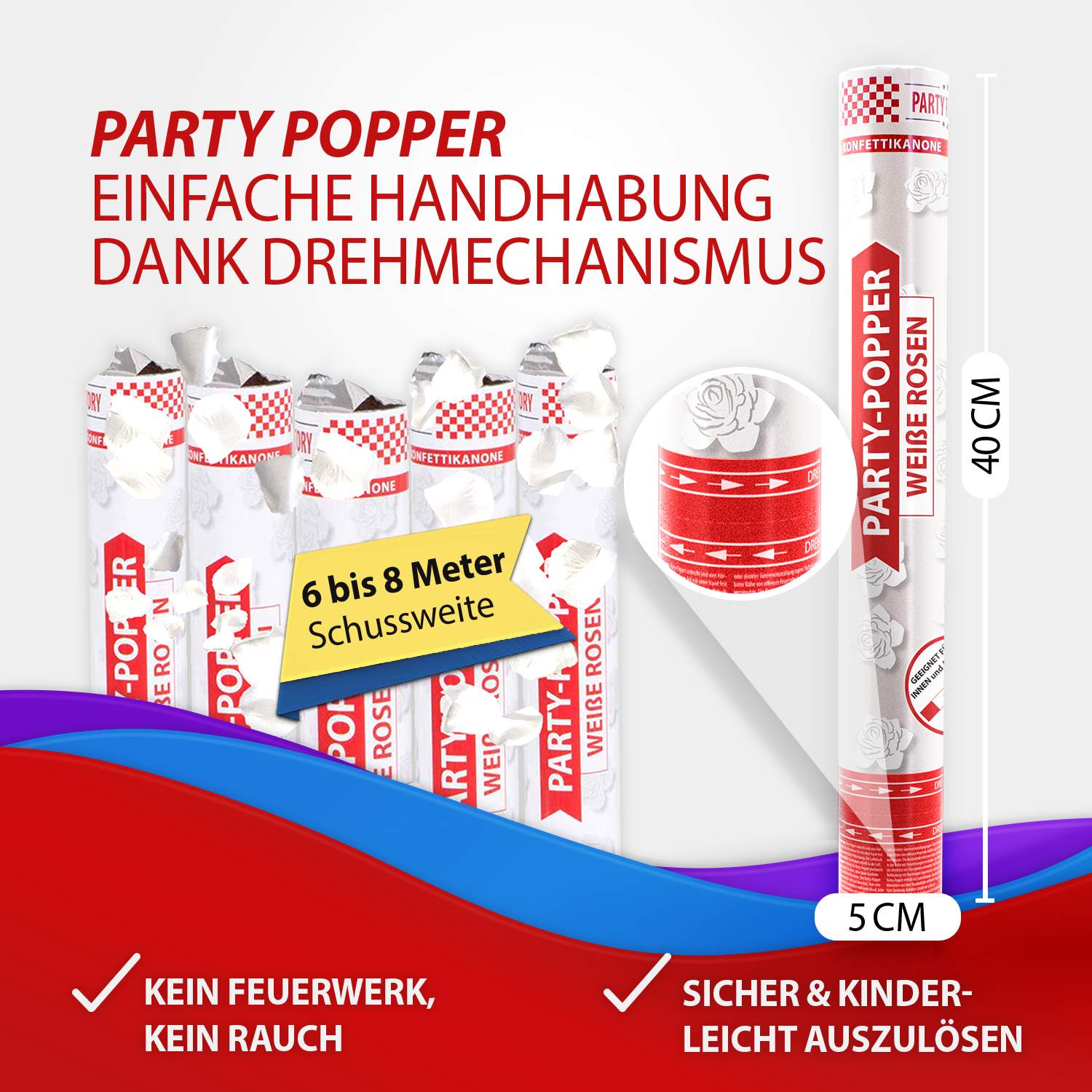 Party Popper 40cm White Roses 4