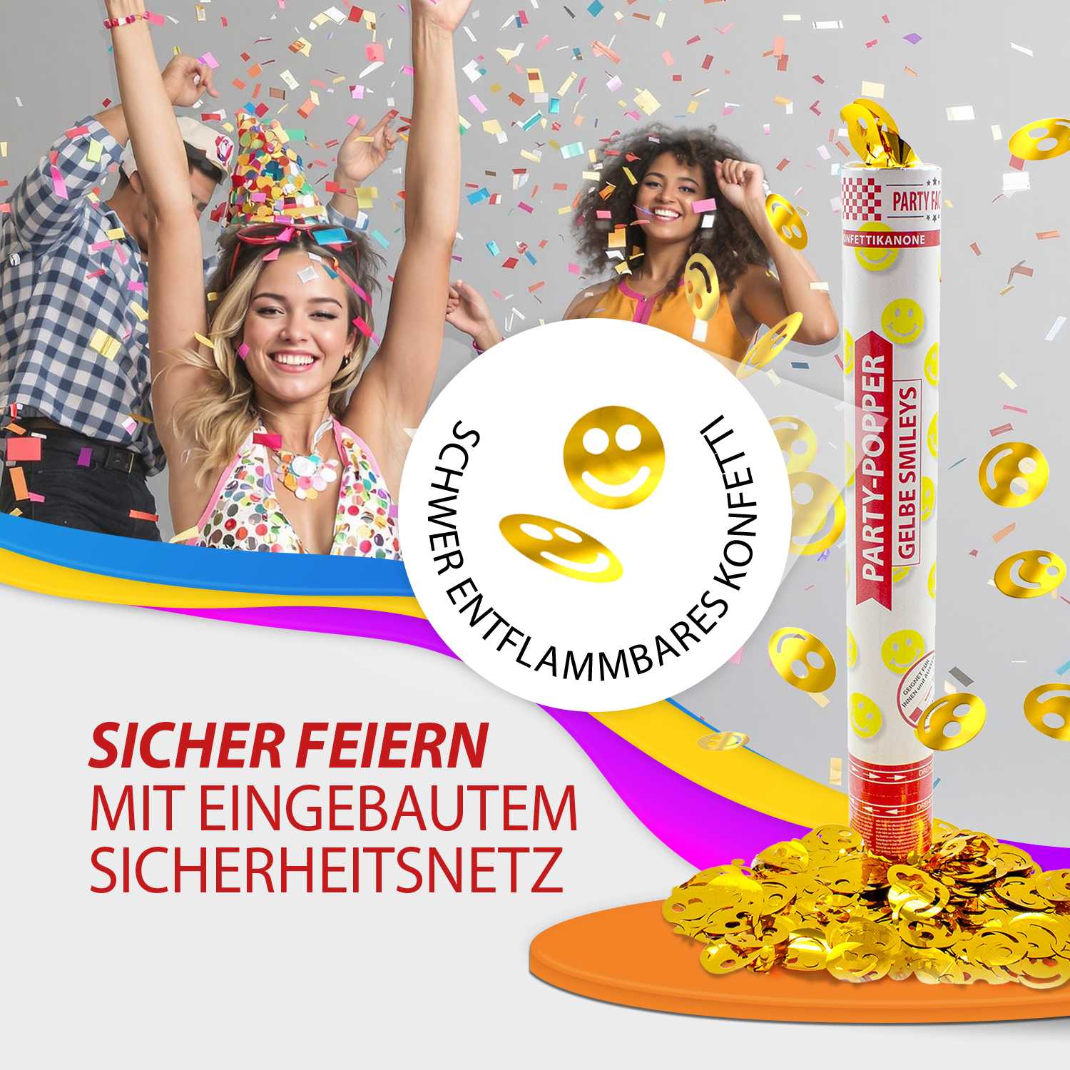 Party Poppers 40 cm Yellow Smileys 6