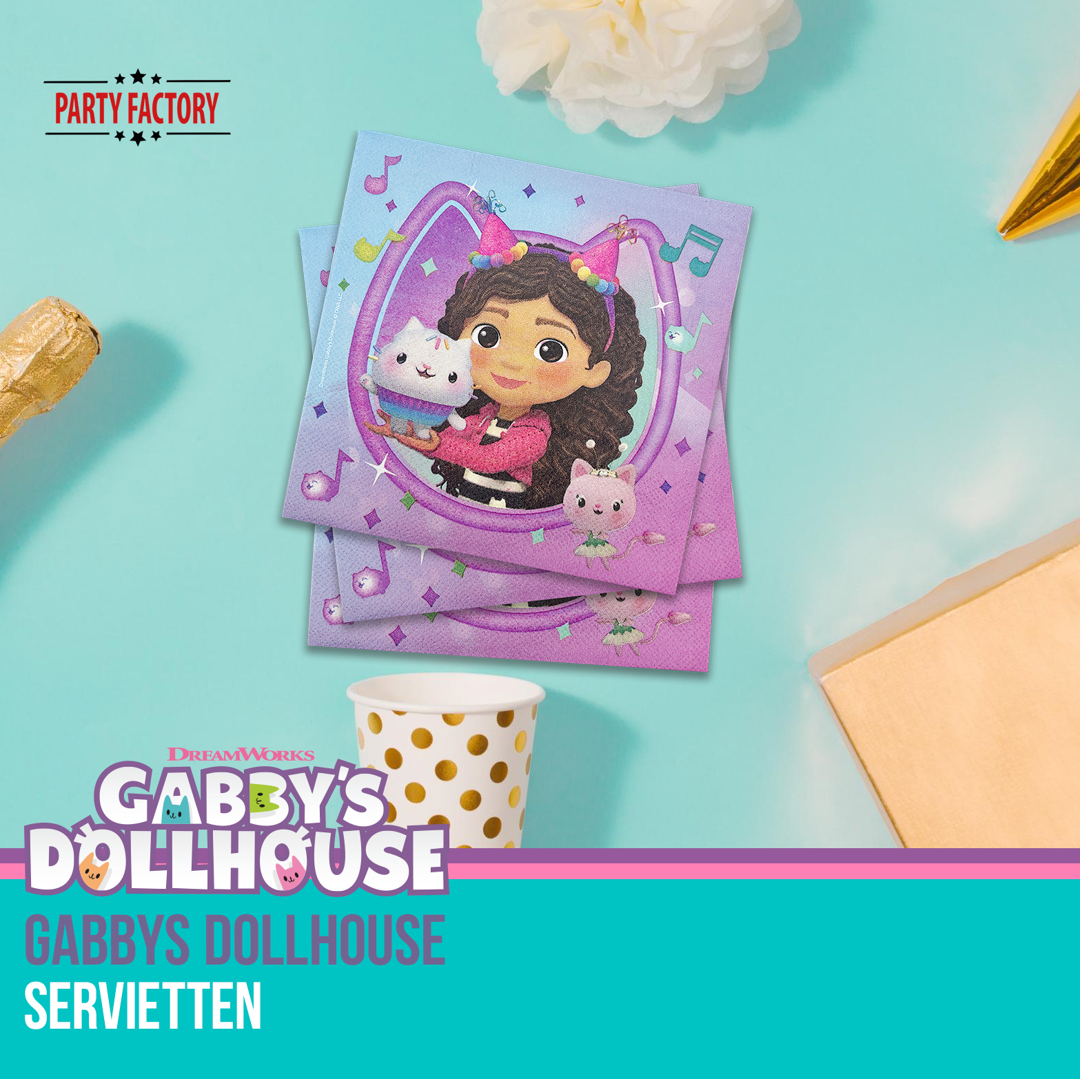 Gabby’s Dollhouse Servietten 20 Stück – 3-lagig Party Deko für Kindergeburtstag 6