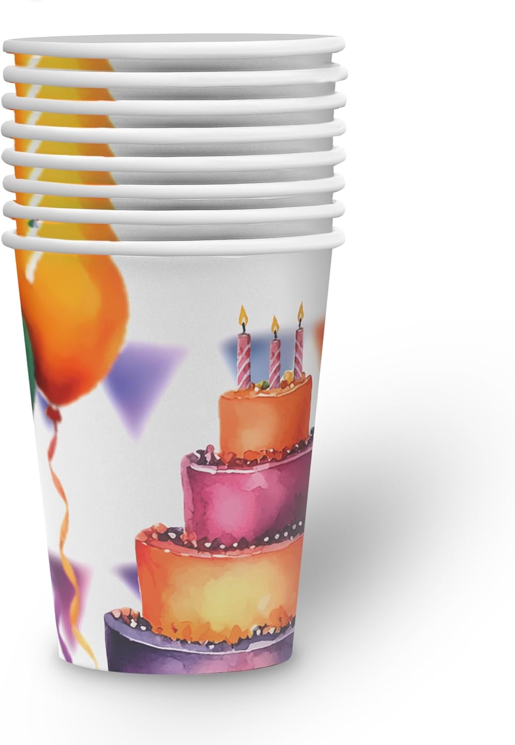 Becher Happy Birthday Watercolor – 8er-Pack, 250 ml, bunte Partybecher