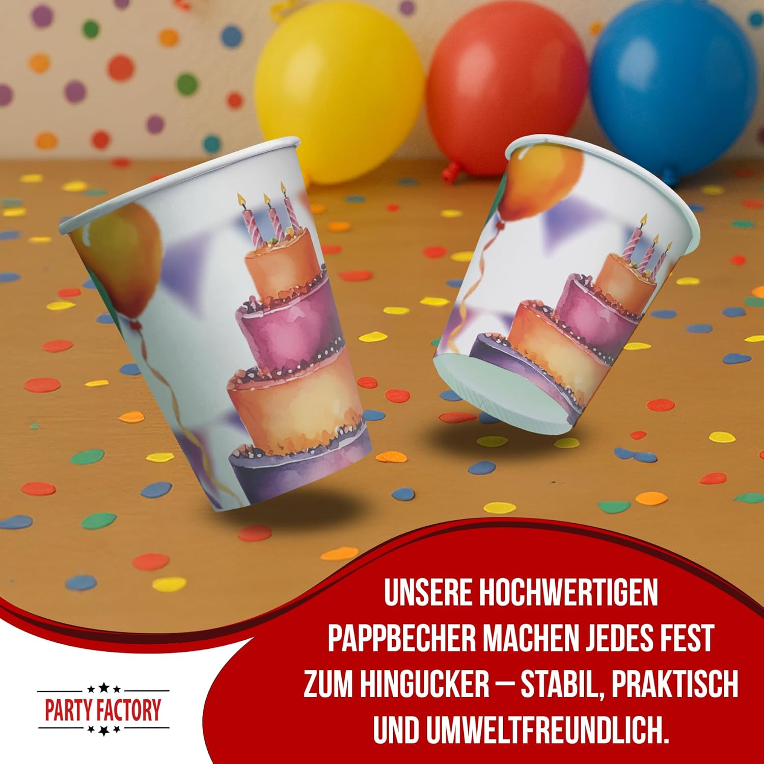 Happy Birthday Watercolor Cups – Pack of 8, 250 ml, colorful party cups 3