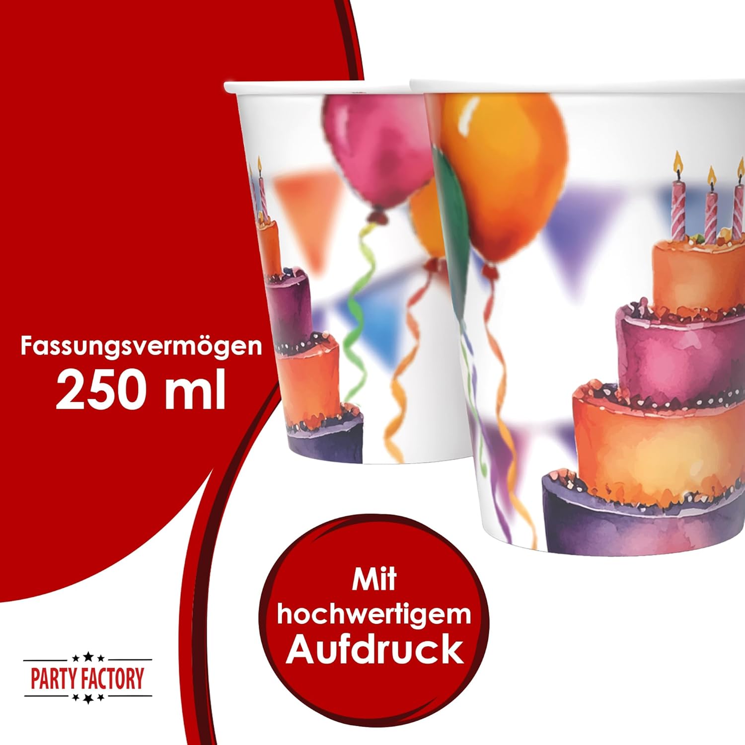 Happy Birthday Watercolor Cups – Pack of 8, 250 ml, colorful party cups 4