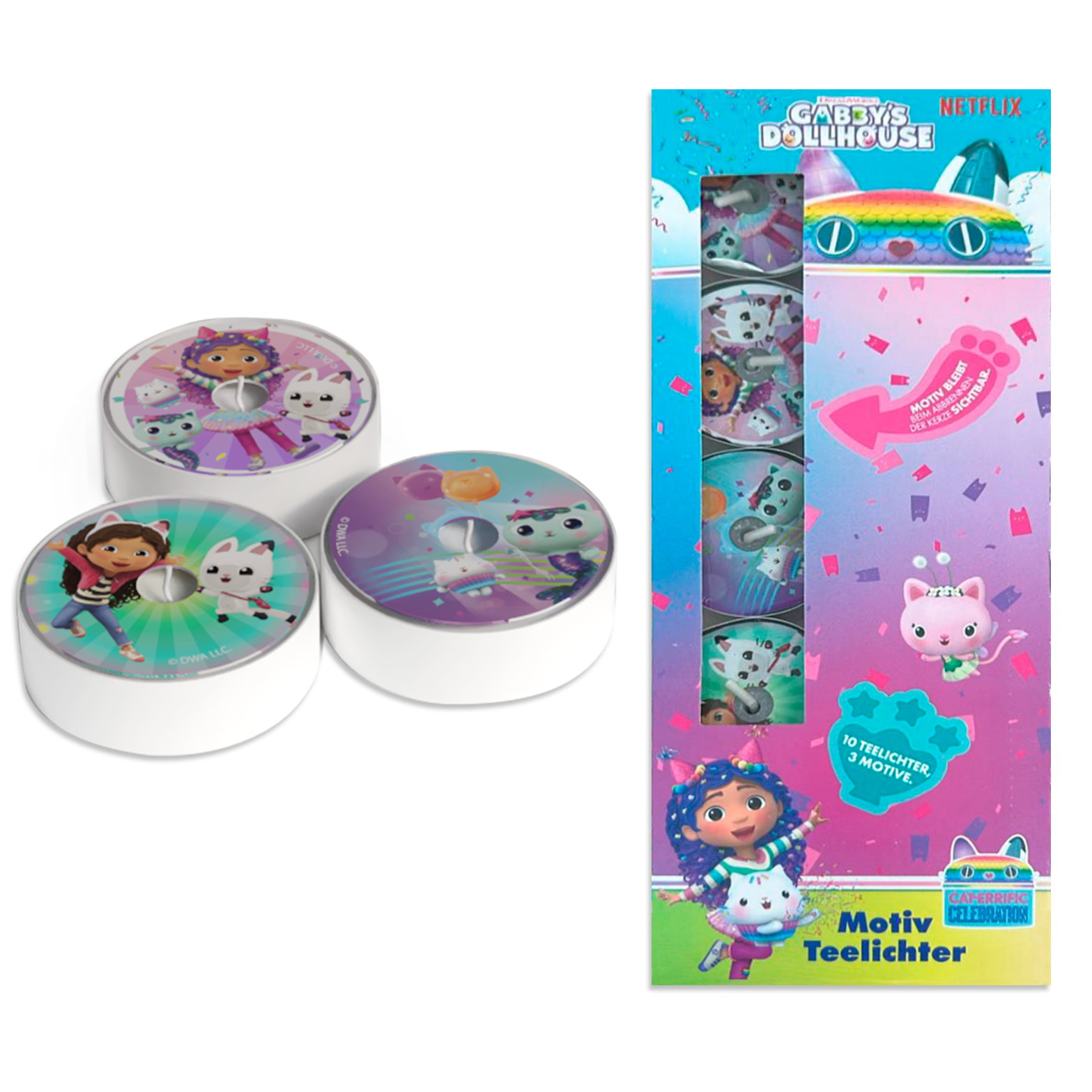 Gabby’s Dollhouse Teelichter 10 Stück – Motiv Kerzen für Kindergeburtstag, Party