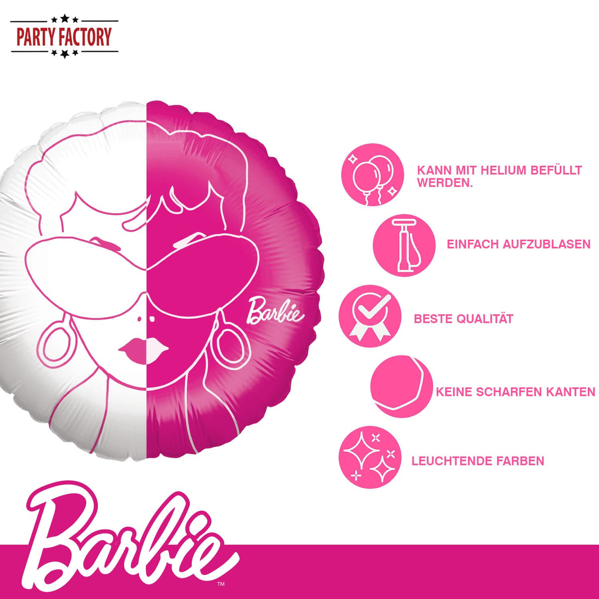 Folienballon Barbie pink weiß rund ø45 cm 12