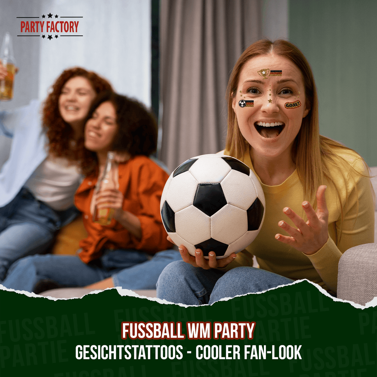 Fußball WM Glitter Face Tattoo Fußball Frau 12