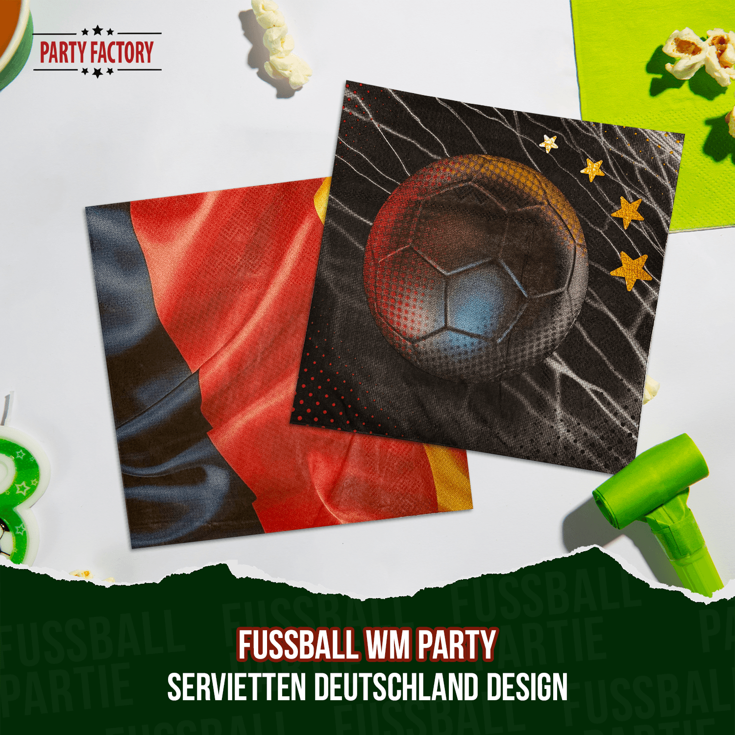 Fußball WM Servietten Deutschland 4 Sterne und Flagge 3-lagig 20er Set EM Party Deko 10