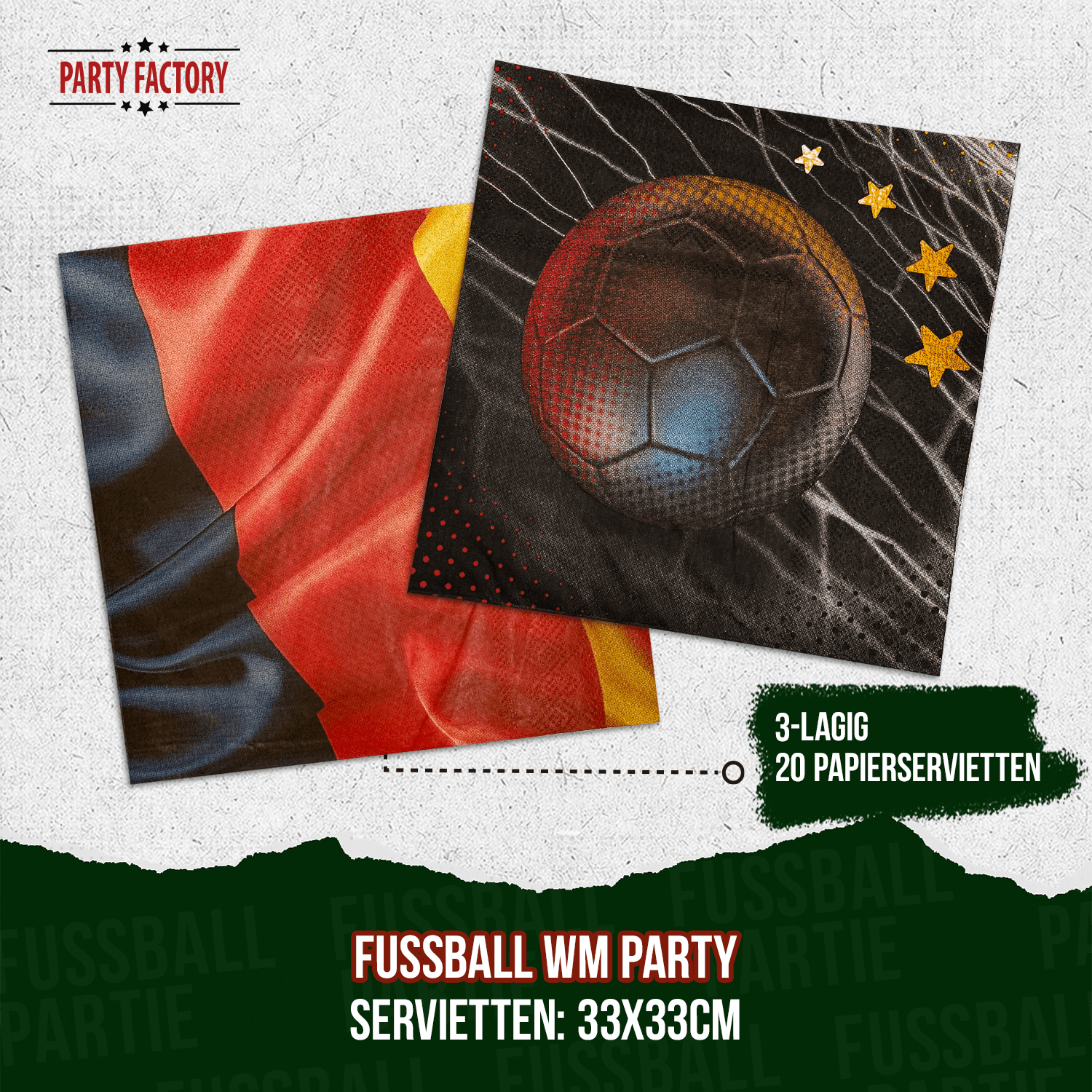 Fußball WM Servietten Deutschland 4 Sterne und Flagge 3-lagig 20er Set EM Party Deko 11