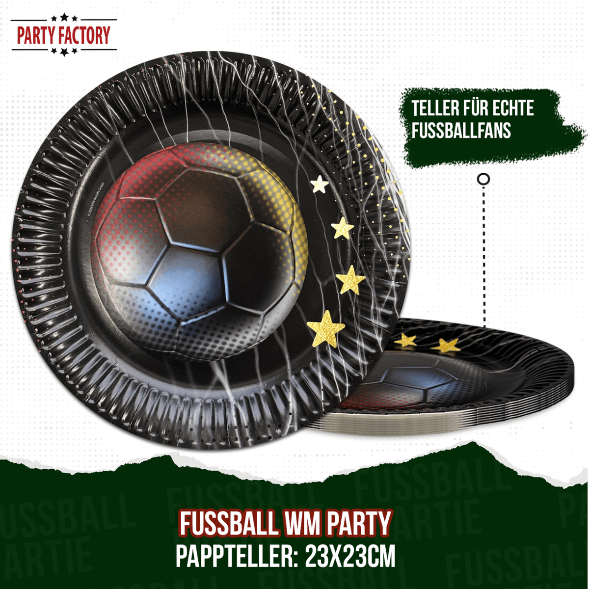 Fußball WM Pappteller Deutschland 4 Sterne 23 cm 8er Set Party Deko 11