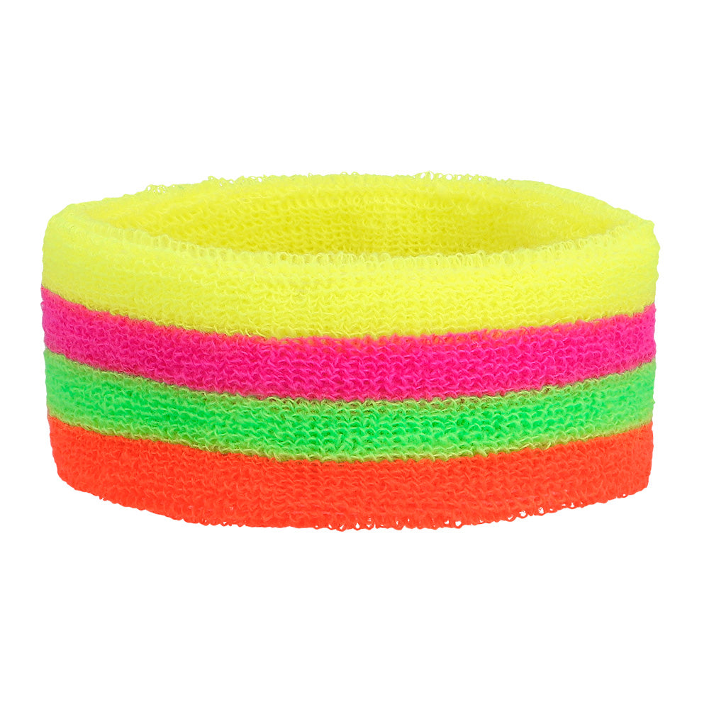 Schweißbänder Neon UV – 3er Set Stirnband & Armbänder für 80er Party & Sport 4
