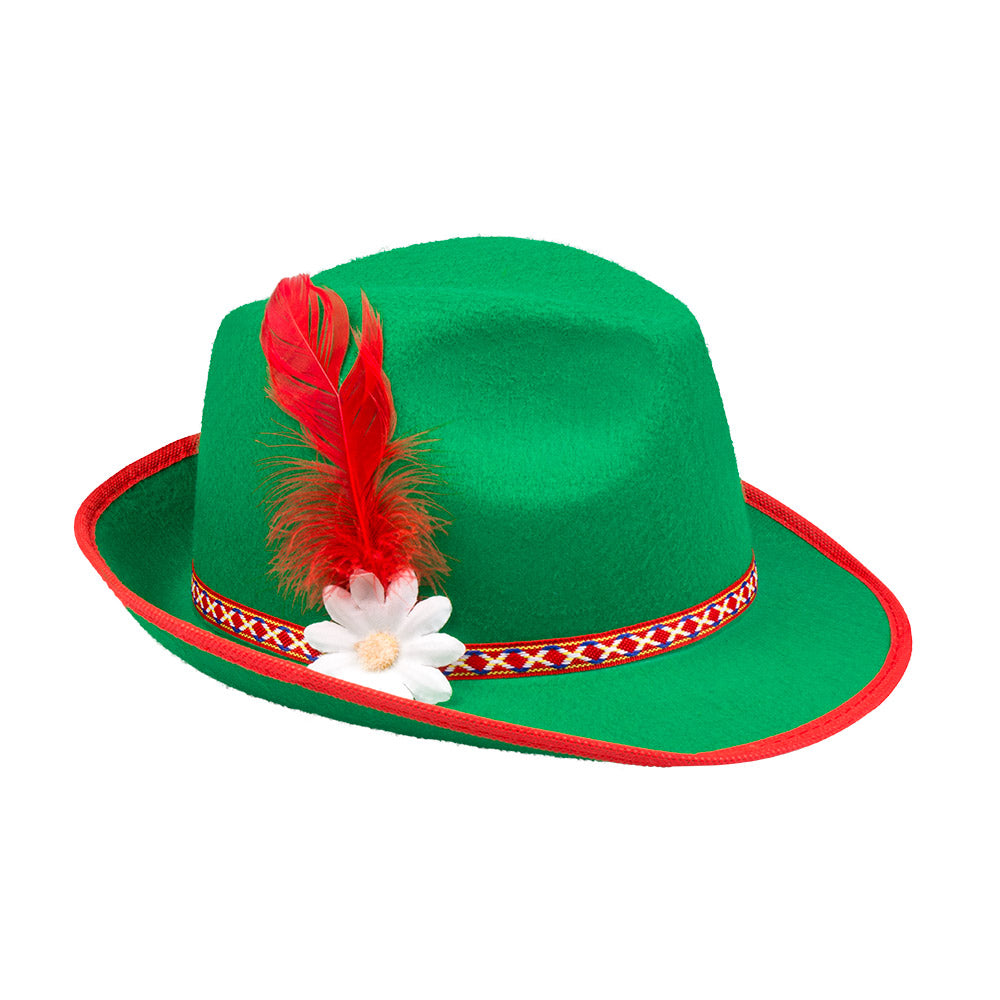 Green Tyrolean hat – Oktoberfest hat with feather &amp; decorative band for traditional costumes &amp; carnival 2