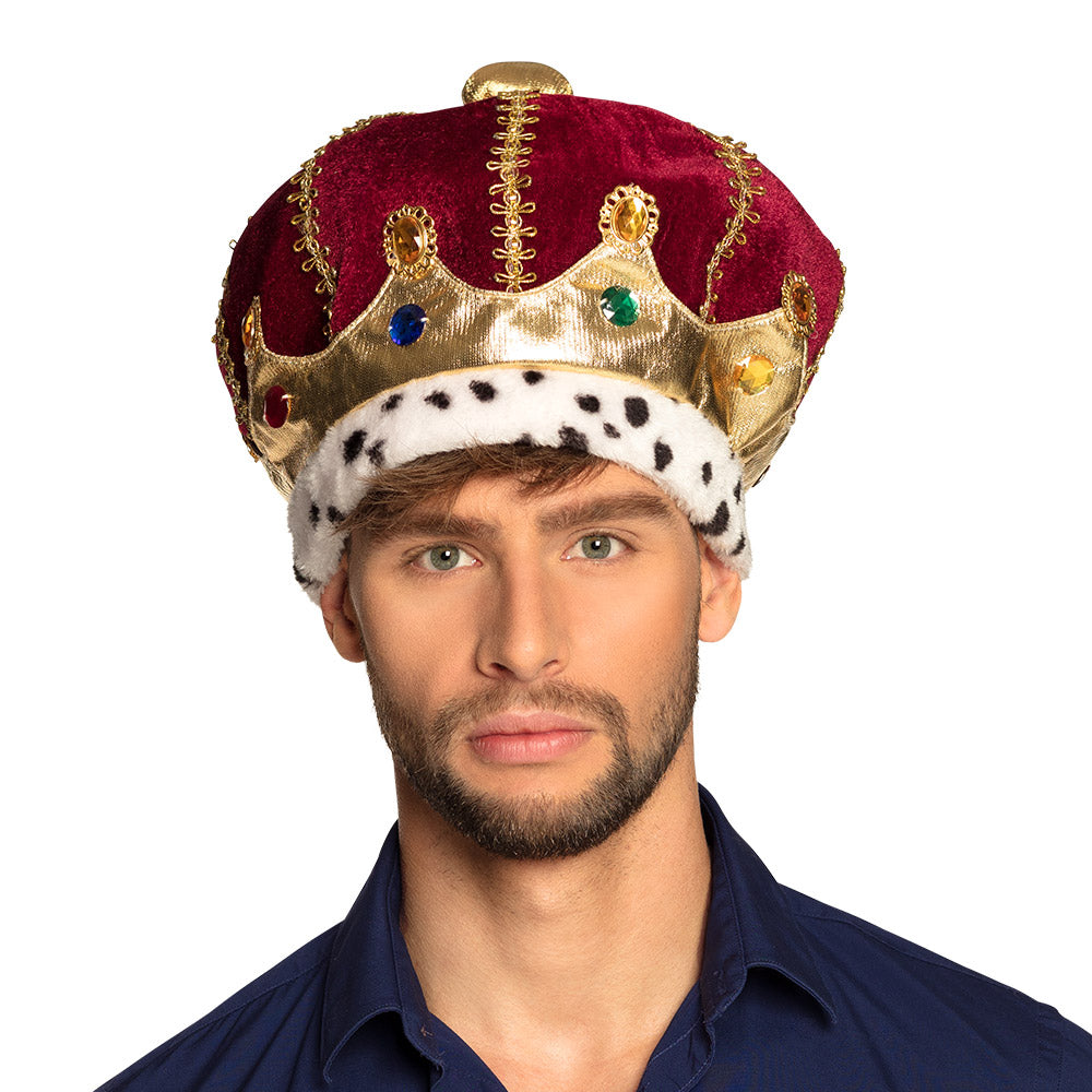 Hat Majesty – Plush royal crown in red &amp; gold for carnival, Mardi Gras &amp; parties