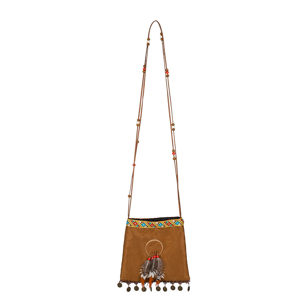 Aymara shoulder bag – small brown bag 20x20 cm with fringe &amp; beads 2
