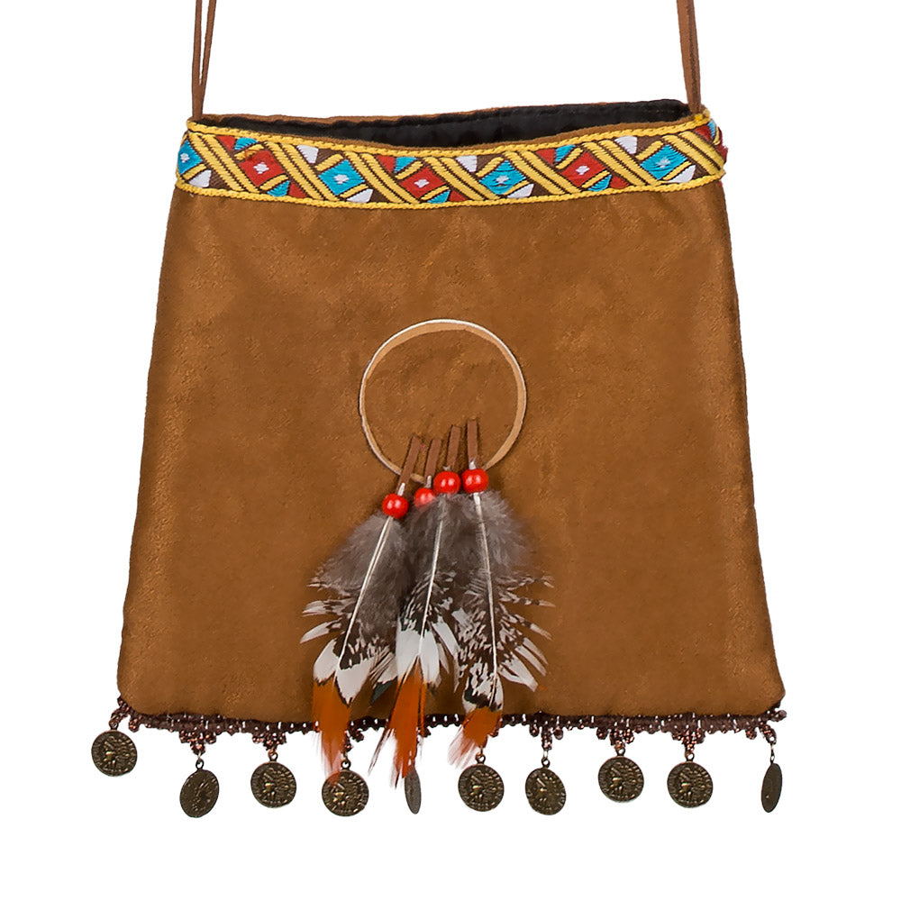 Aymara shoulder bag – small brown bag 20x20 cm with fringe &amp; beads 3