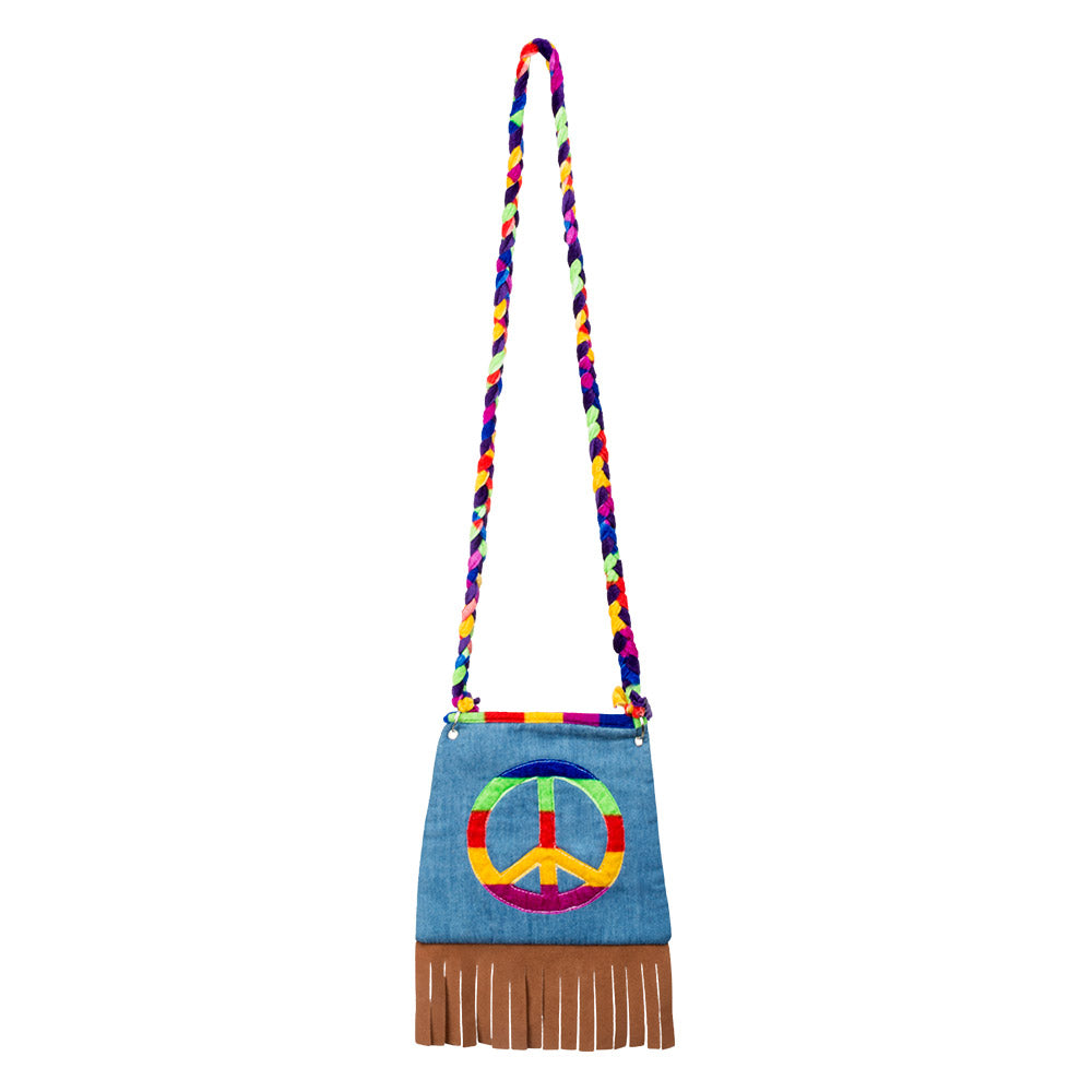 Peace shoulder bag – Colorful hippie bag with fringe, 19x19 cm, for carnival 2