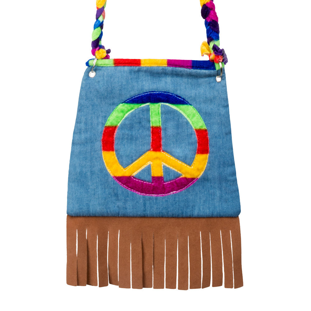 Peace shoulder bag – Colorful hippie bag with fringe, 19x19 cm, for carnival 3