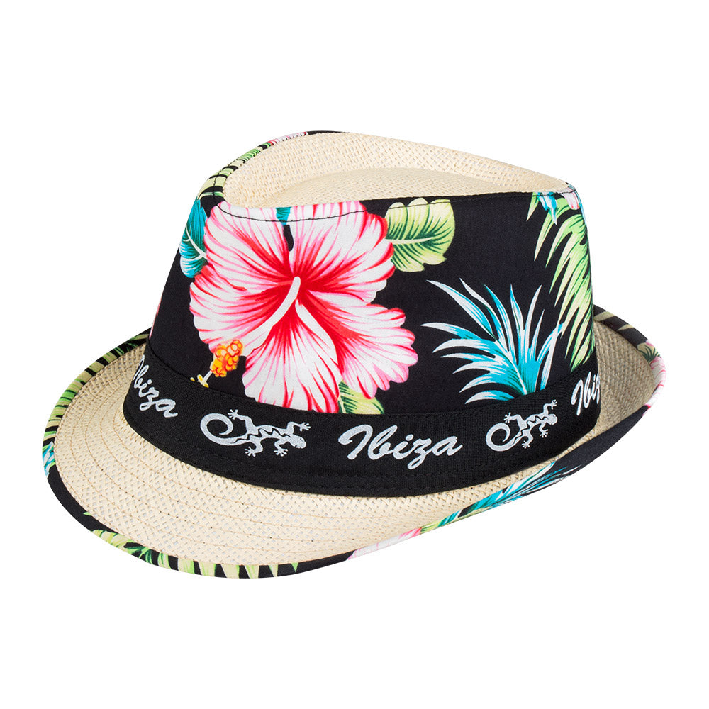 Hut Ibiza – Sommer Fedora mit Blumenmuster, Strandhut für Karneval & Party 2