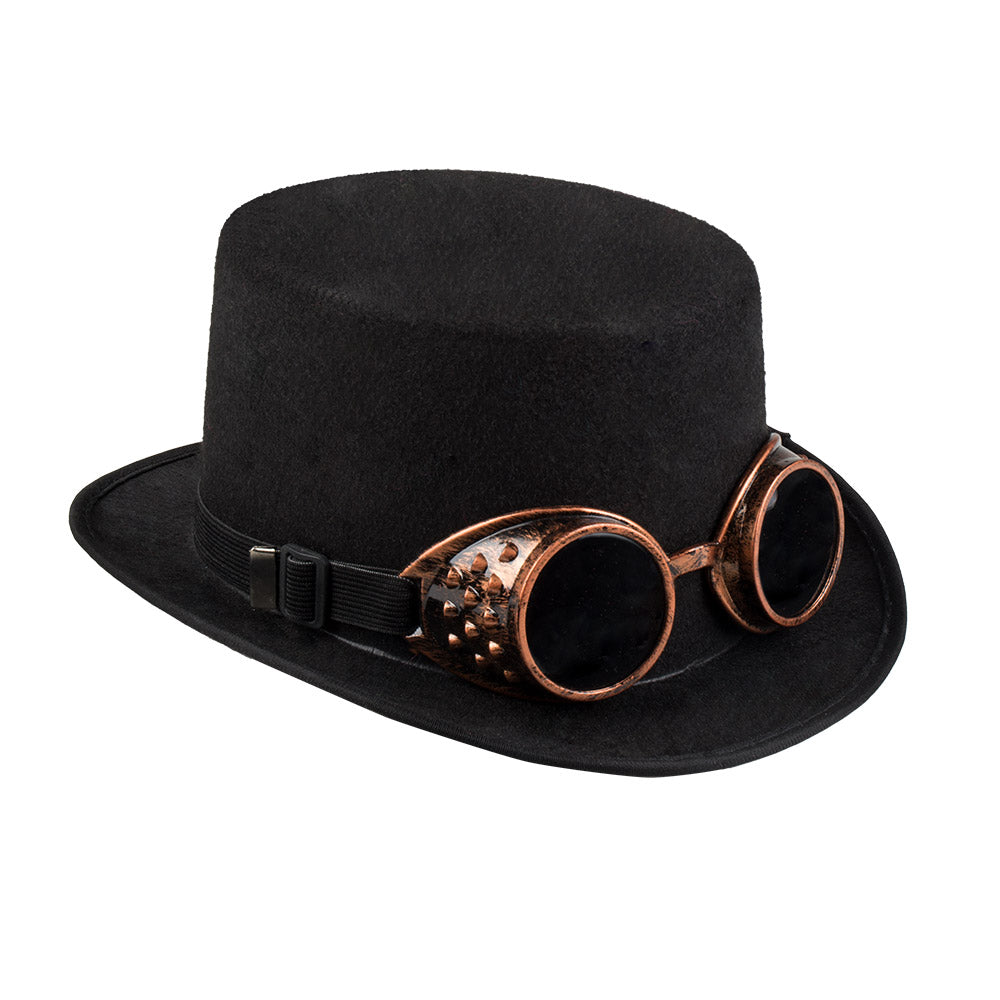 Steampunk hat, black, with goggles – top hat &amp; party glasses for costumes 2