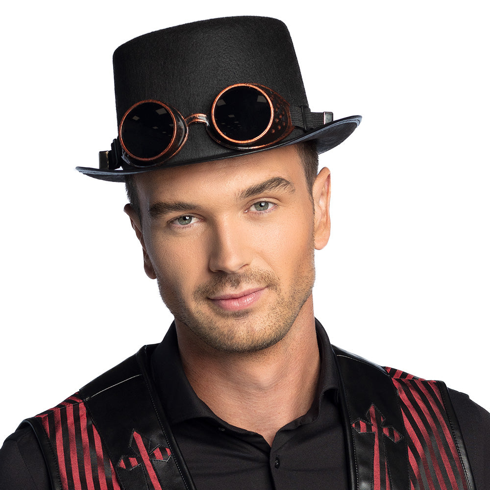 Steampunk hat, black, with goggles – top hat &amp; party glasses for costumes 3