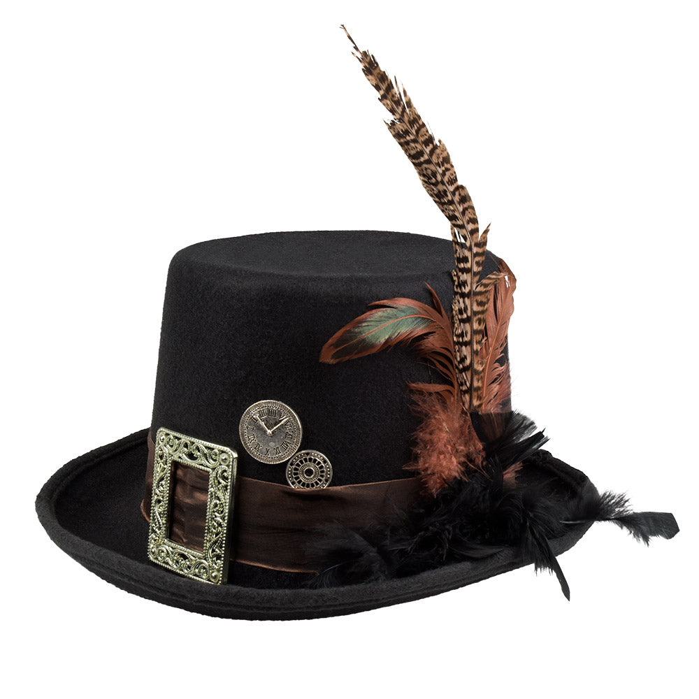 Steampunk Hut Plumepunk schwarz mit Feder – Zylinder für Karneval & Cosplay 2